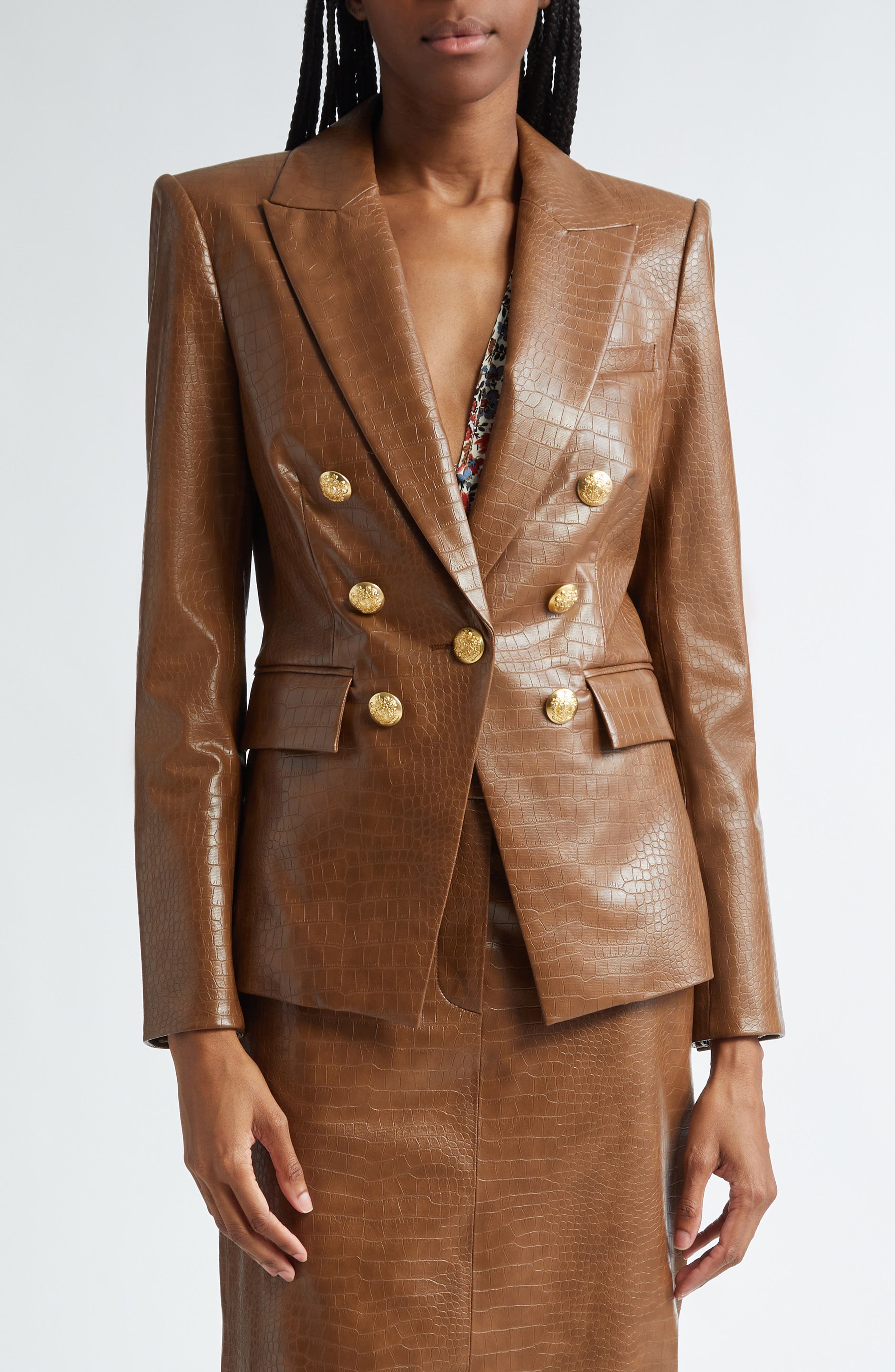 Lawrence Croc Embossed Faux Leather Dickey Jacket - image 1