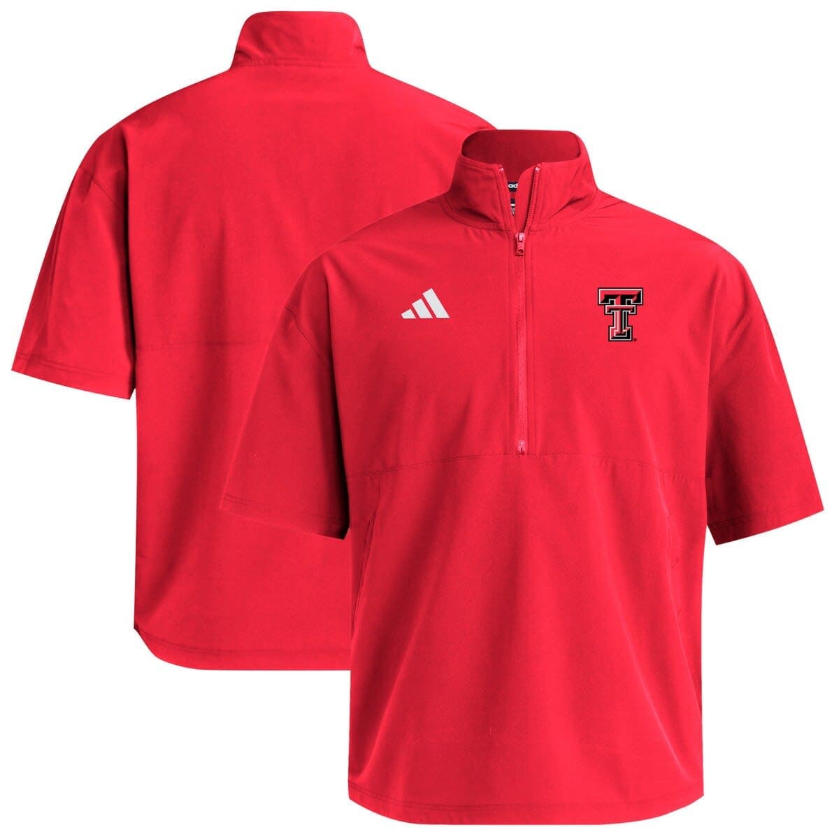 Men's adidas  Red Texas Tech Red Raiders Woven Quarter-Zip Short Sleeve Pullover