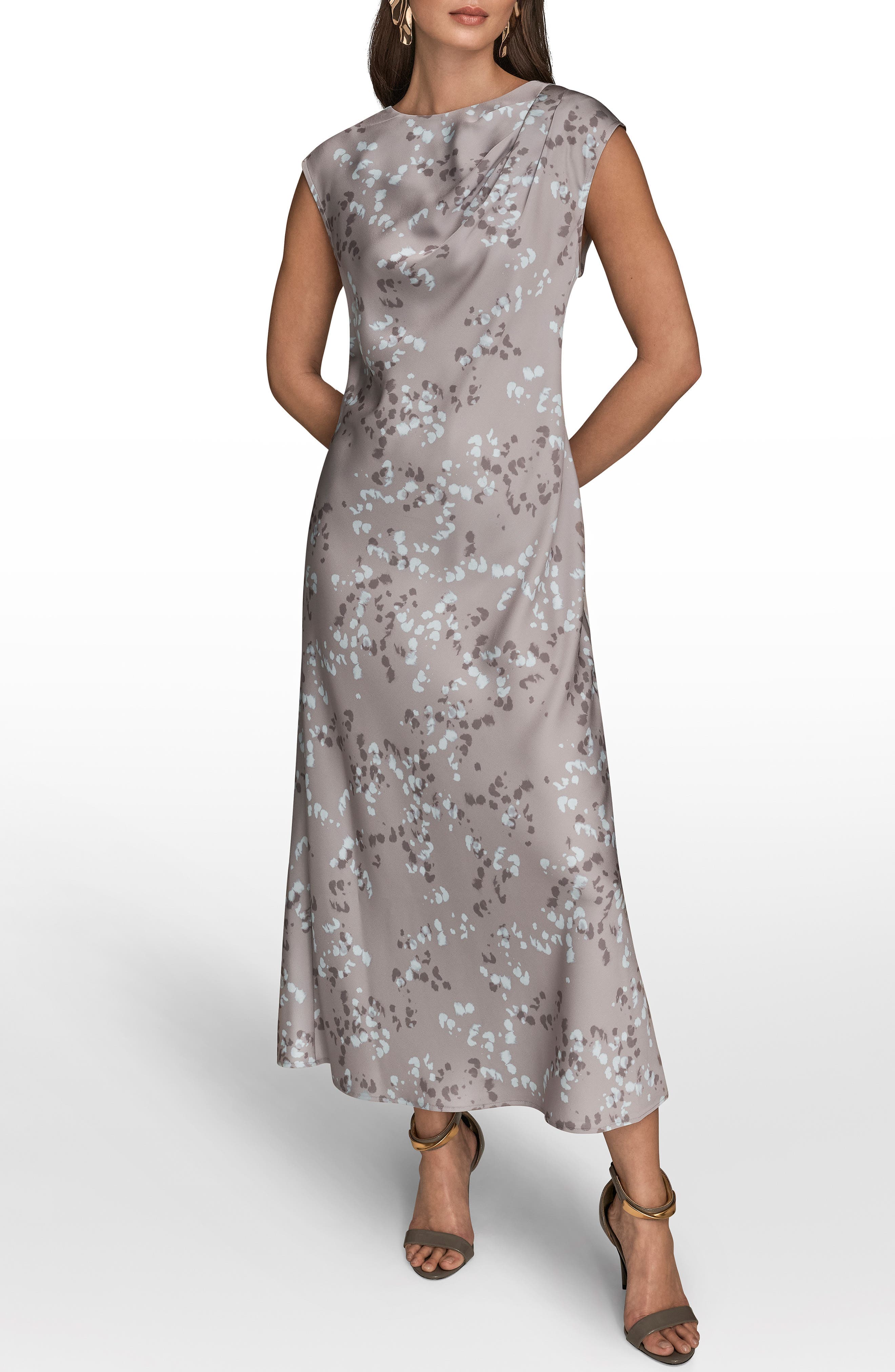 Abstract Print Satin Midi Dress - image 1