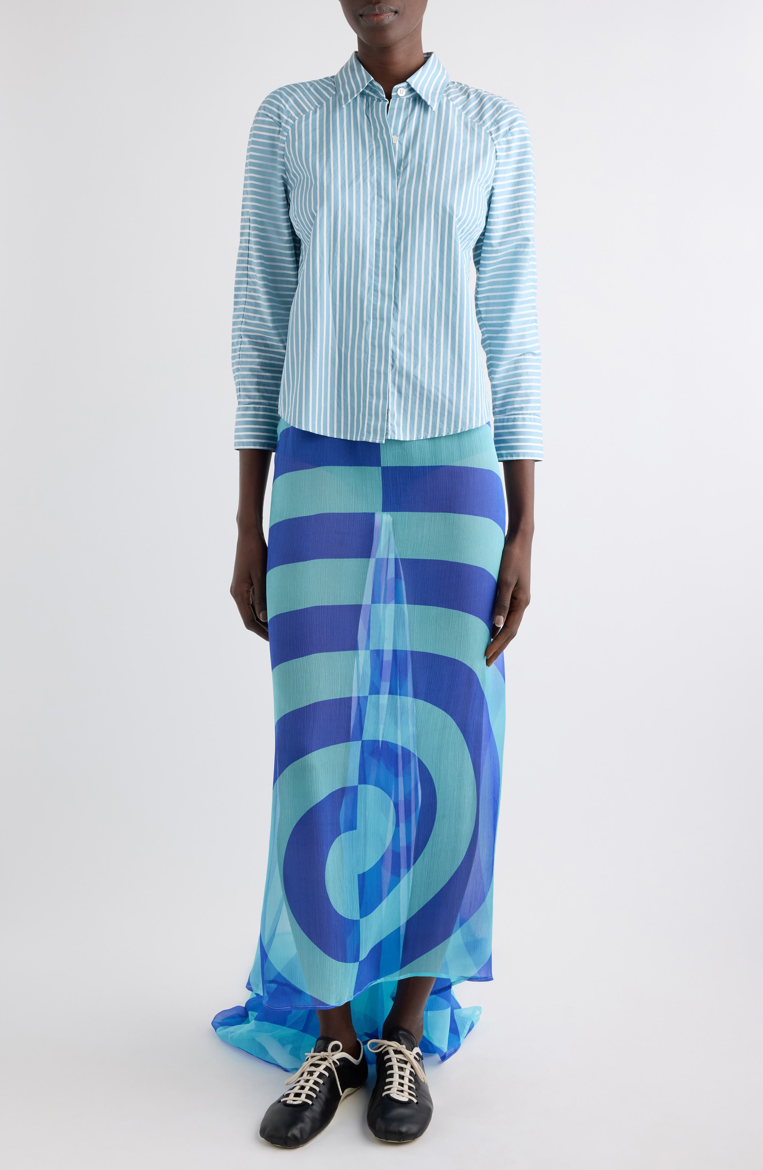 Clavinia Chalk Stripe Cotton Poplin Button-Up Shirt - image 2