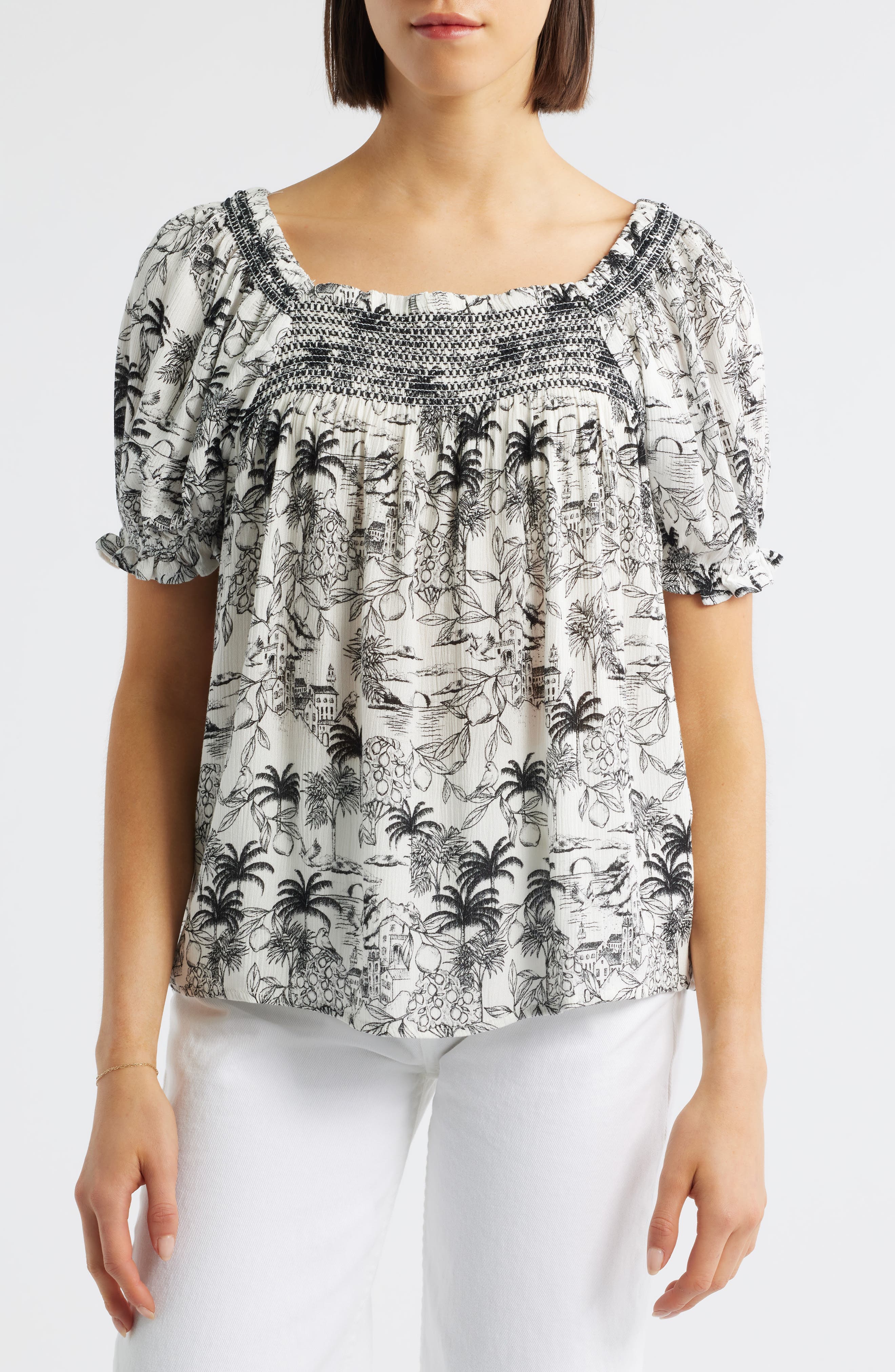 Print Peasant Top - image 1