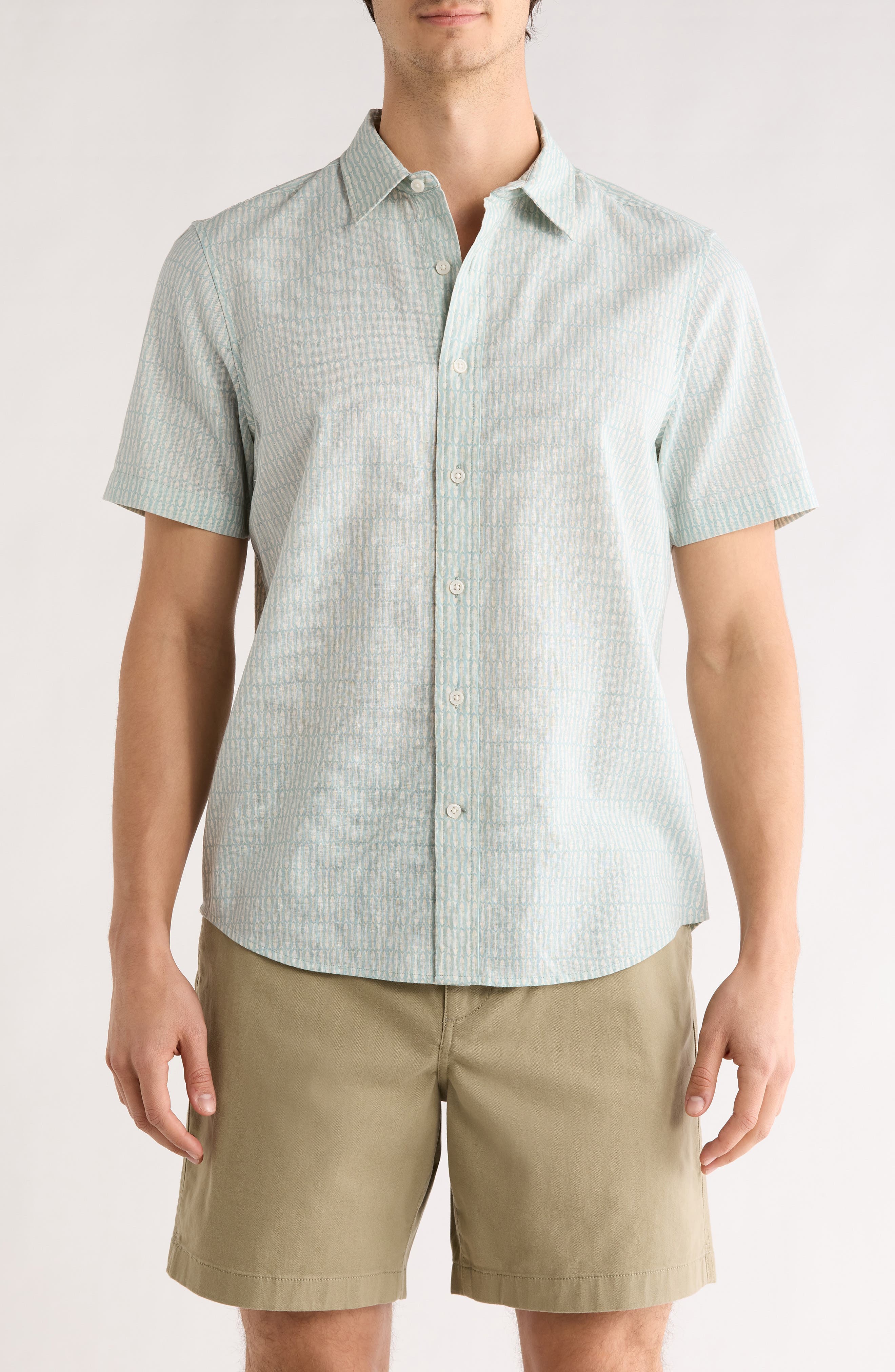 Fish Print Linen & Cotton Short Sleeve Shirt - image 1