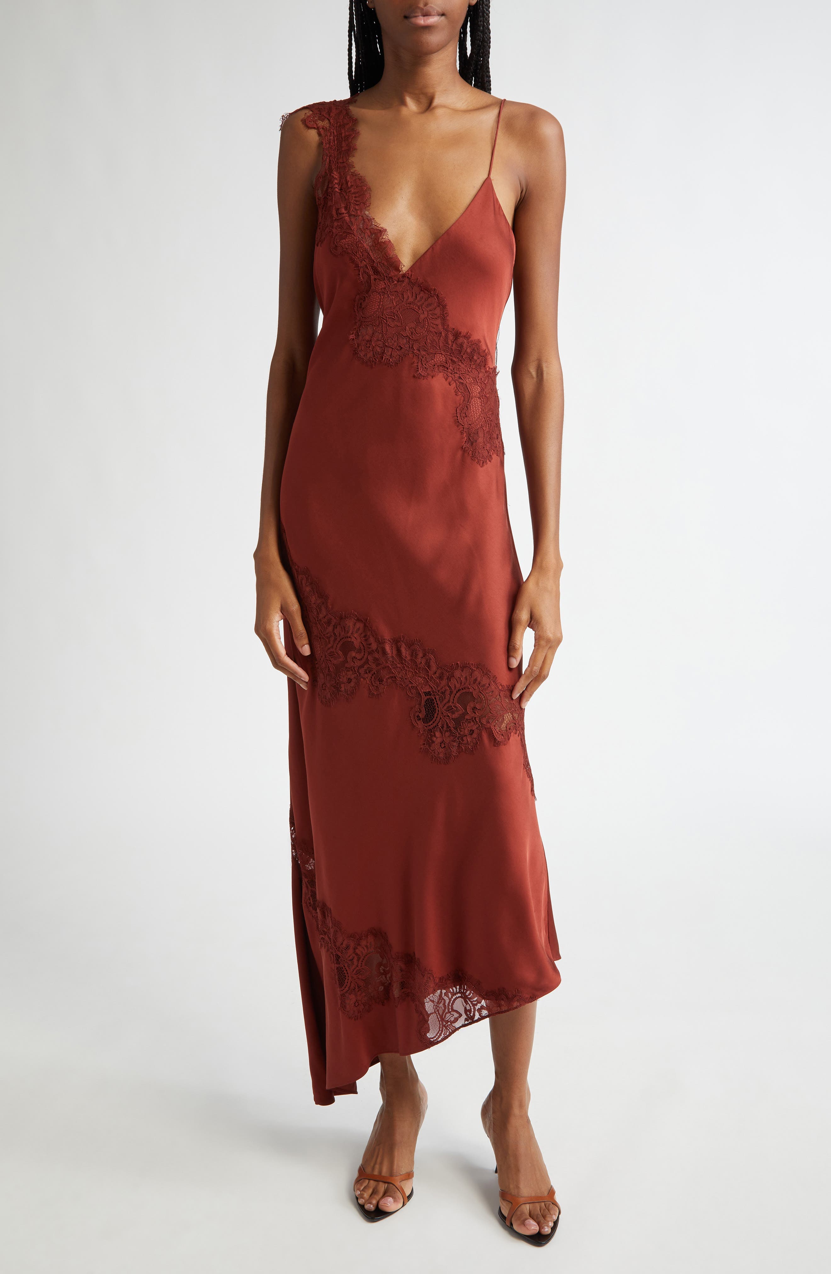 Stella Lace Asymmetric Satin Slipdress - image 1