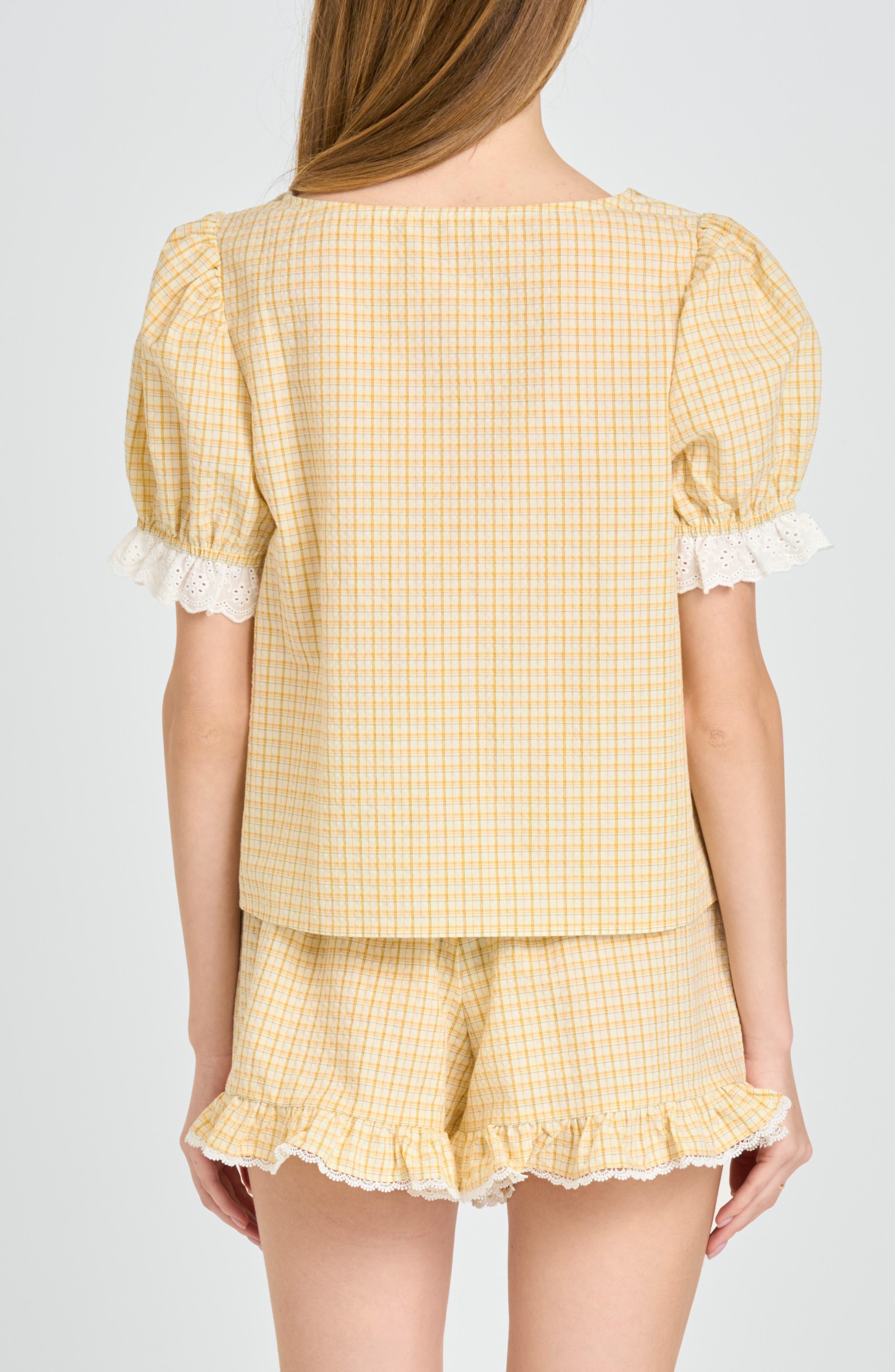 Emma Eyelet Trim Plaid Button-Up Top - image 4