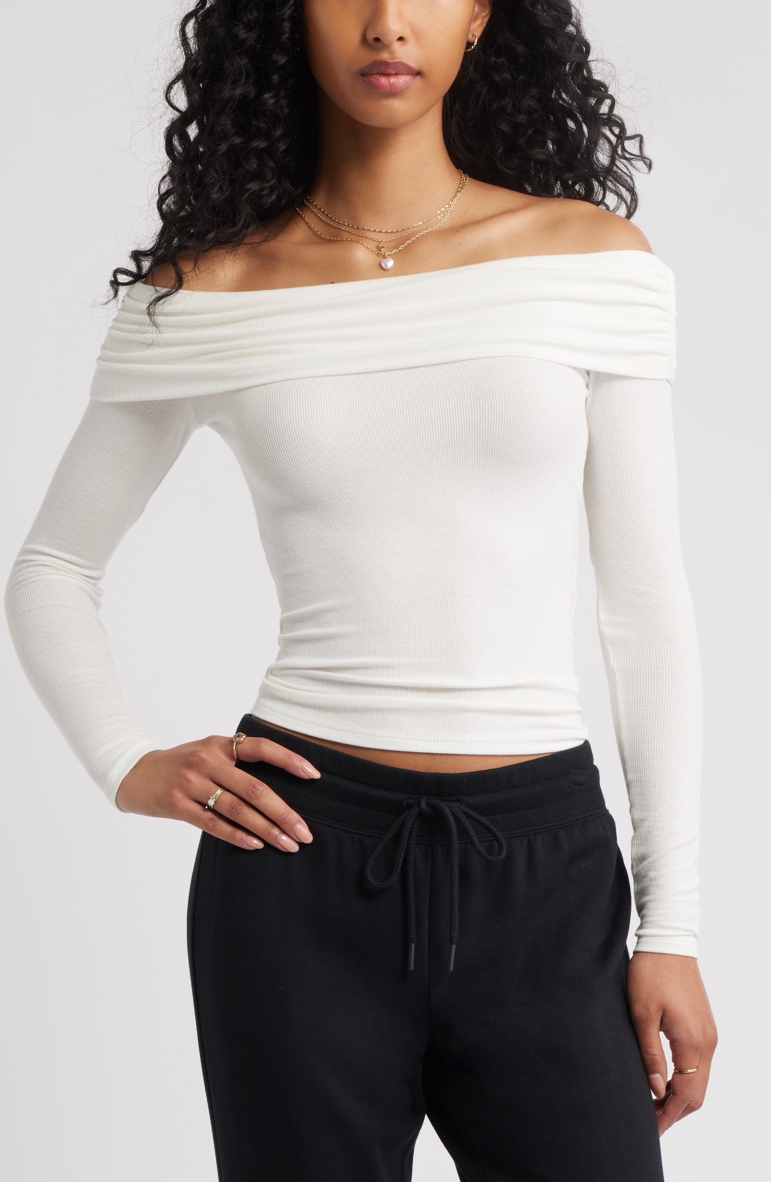 Rib Off the Shoulder Top - image 3