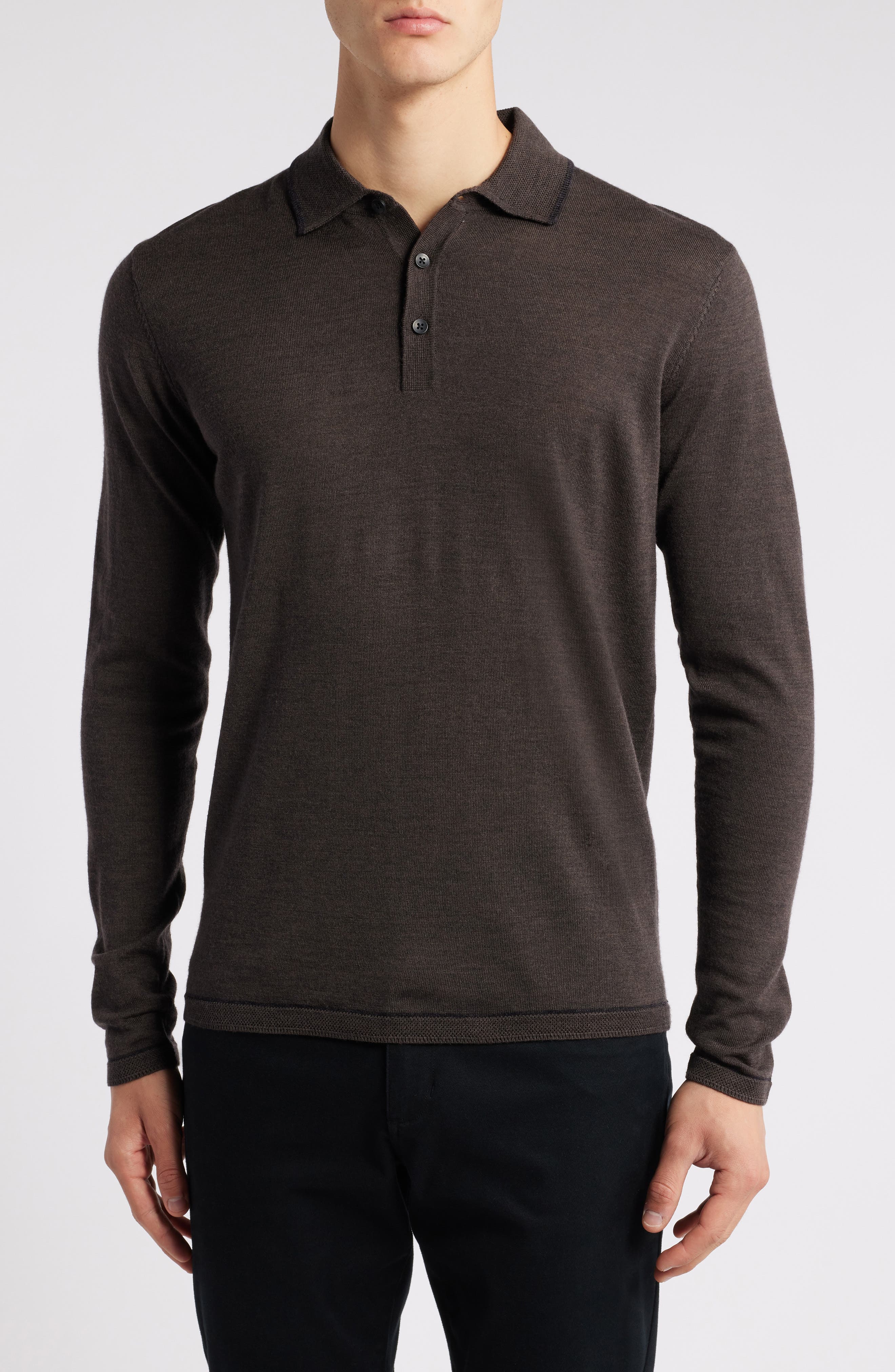 Roman Long Sleeve Merino Wool Sweater Polo - image 1