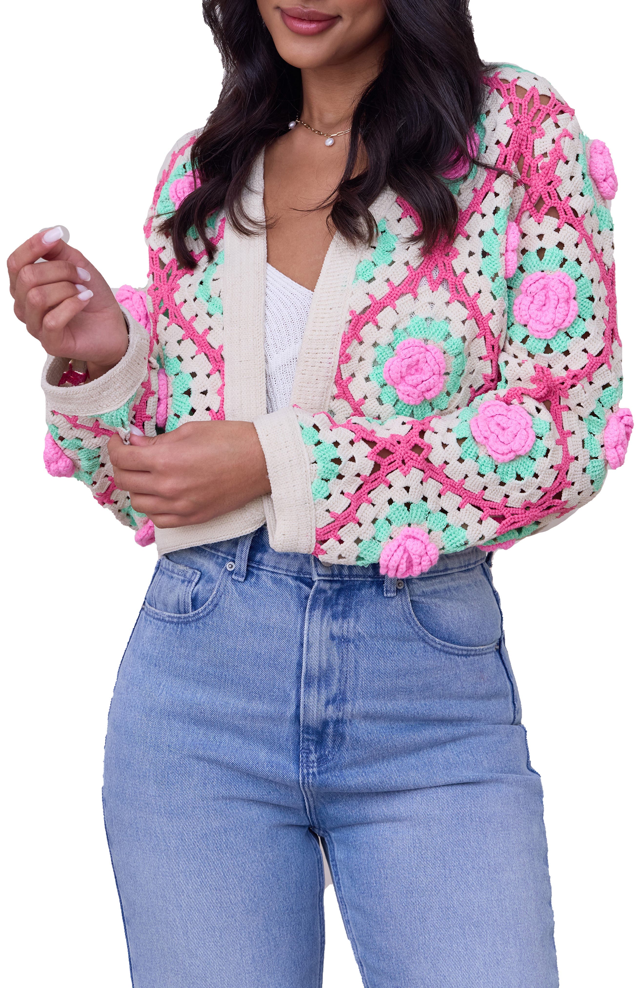 Granny Square Open Front Cardigan - image 1