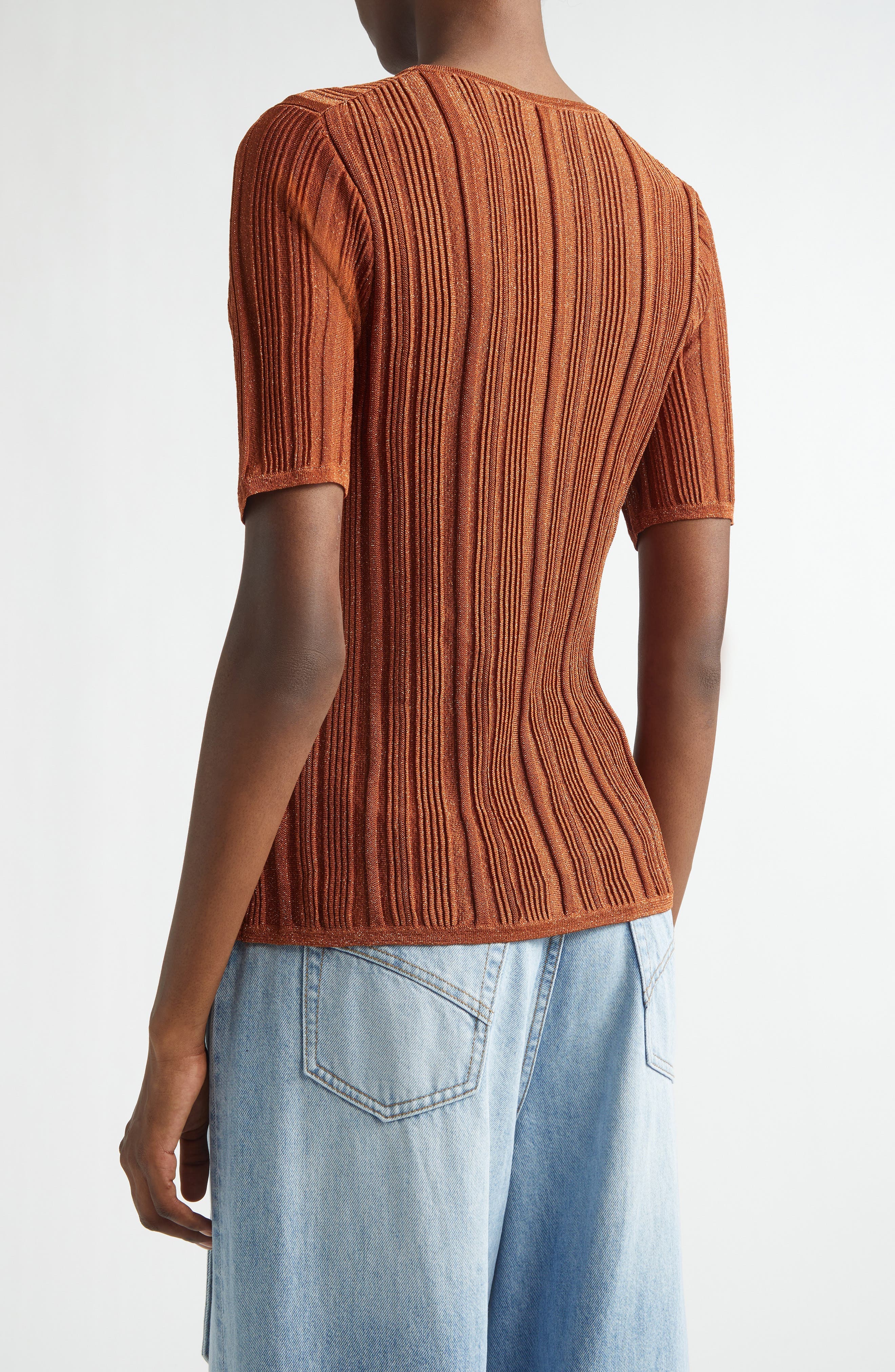Indra Short Sleeve Shimmer Rib Sweater - image 2
