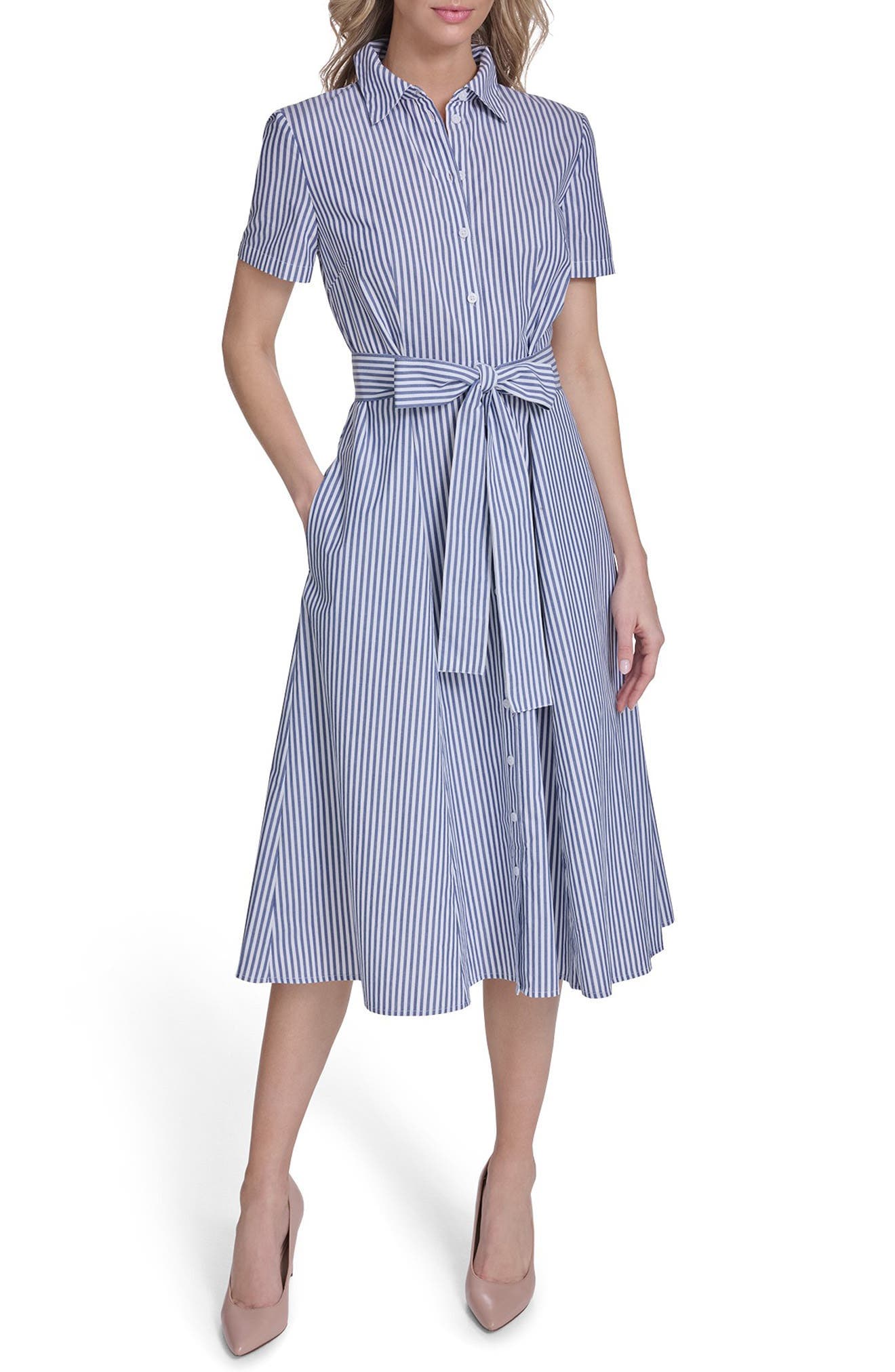 Stripe Short Sleeve Cotton Shirtdress - image 1