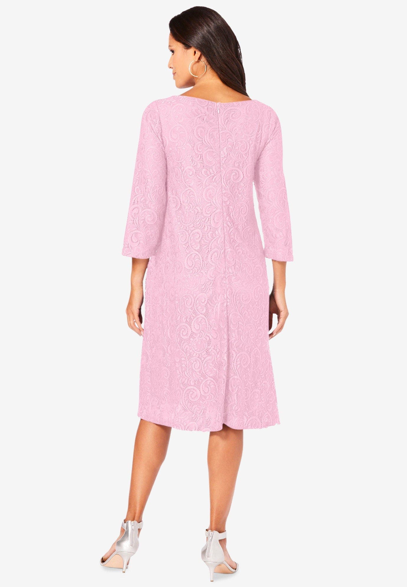 Plus-Size 3/4 Sleeve Boatneck Lace Swing Dress - image 2