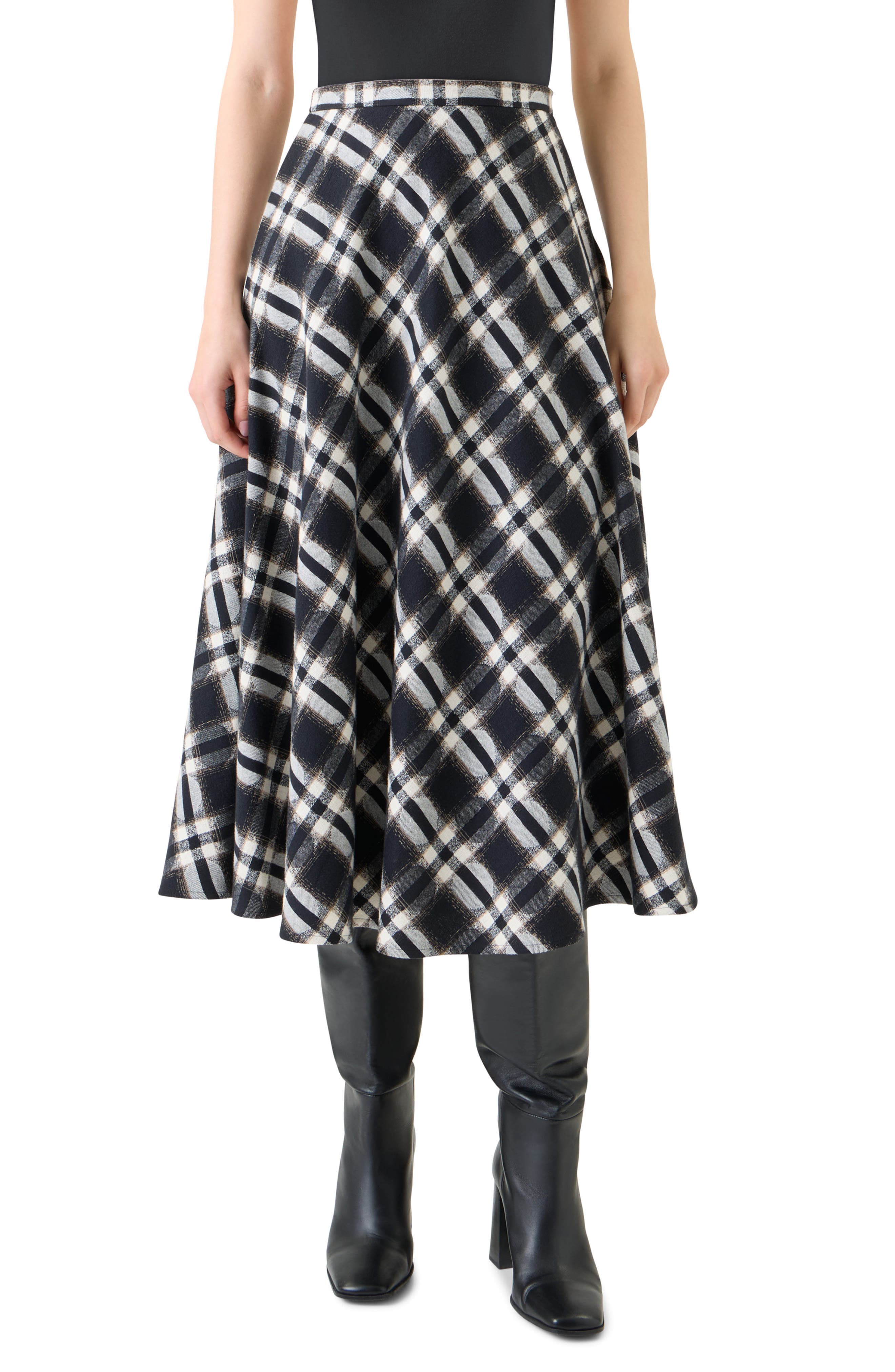 Dot Plaid Cotton A-Line Skirt - image 1