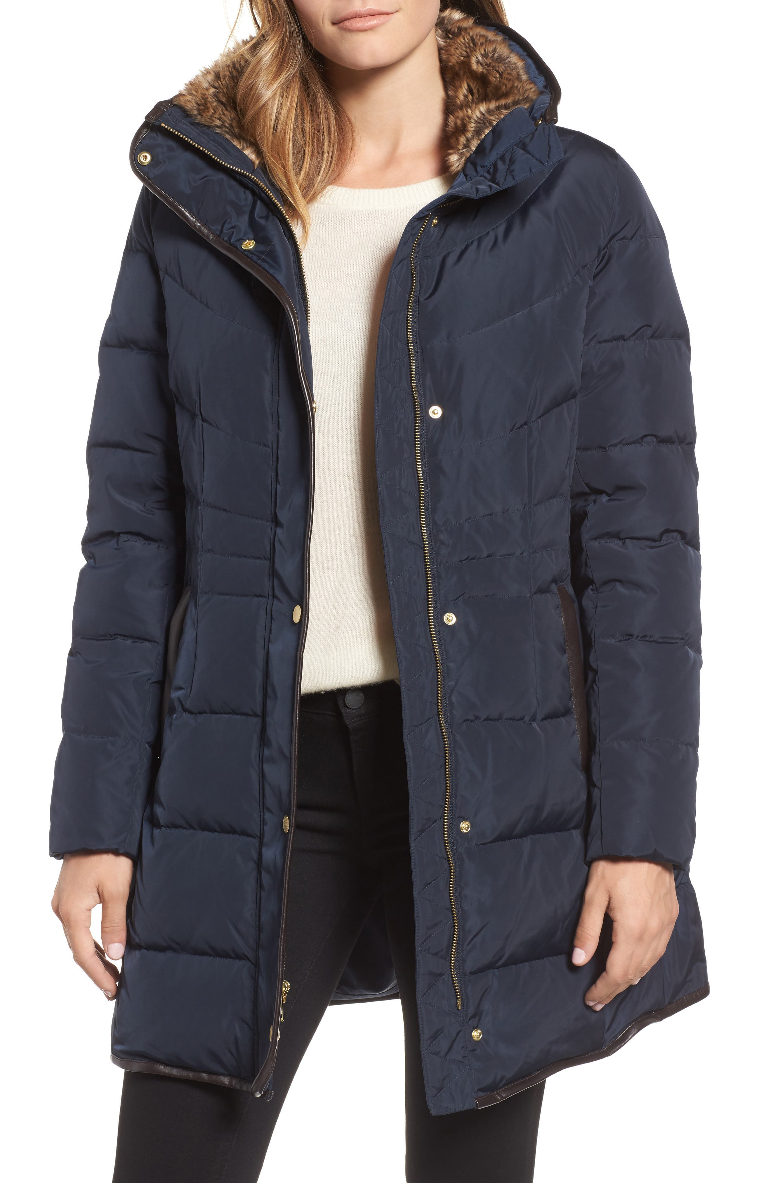Quilted Down & Feather Fill Jacket with Faux Fur Trim - image 1