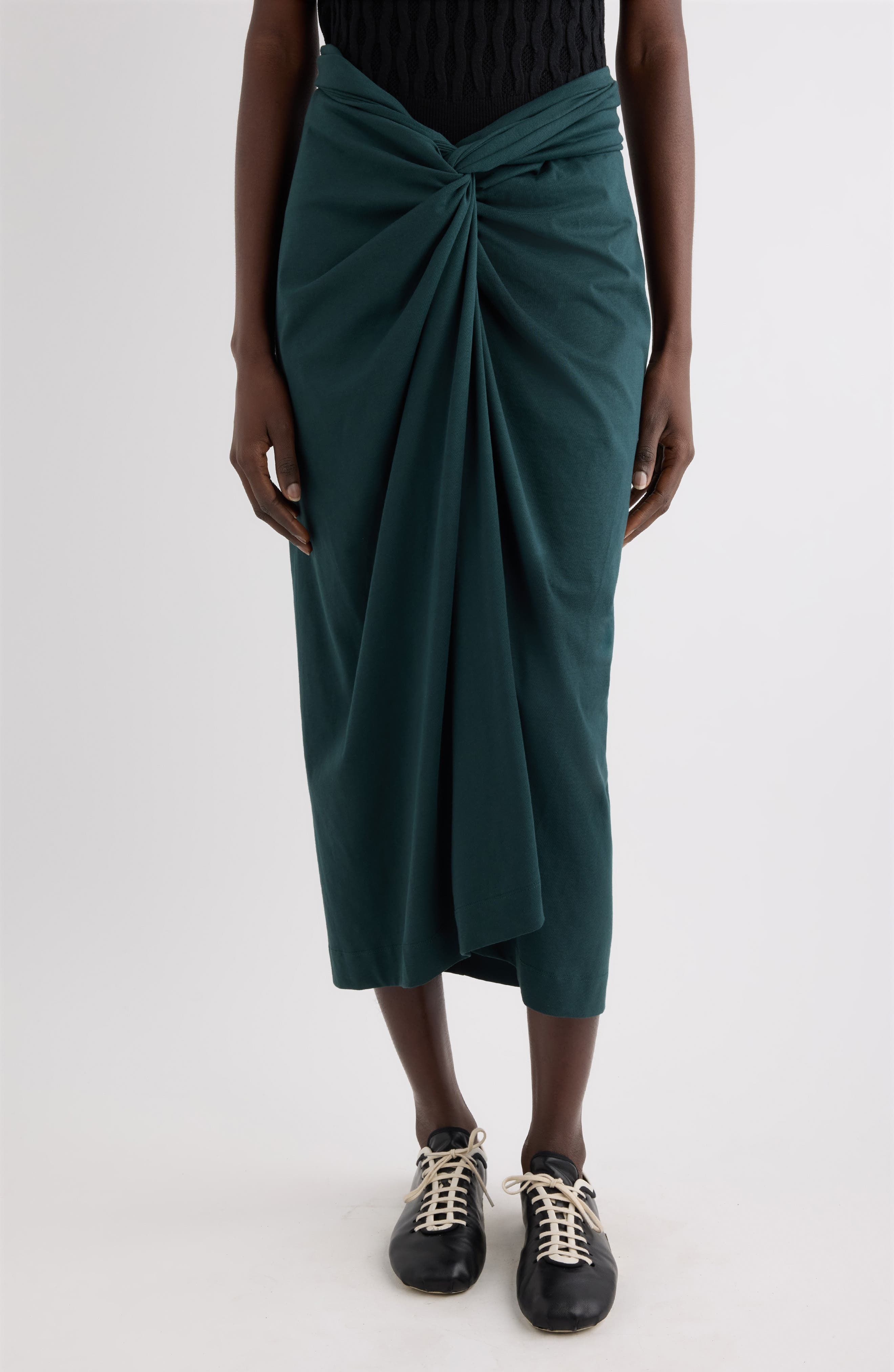 Twist Front Cotton Jersey Midi Skirt - image 1