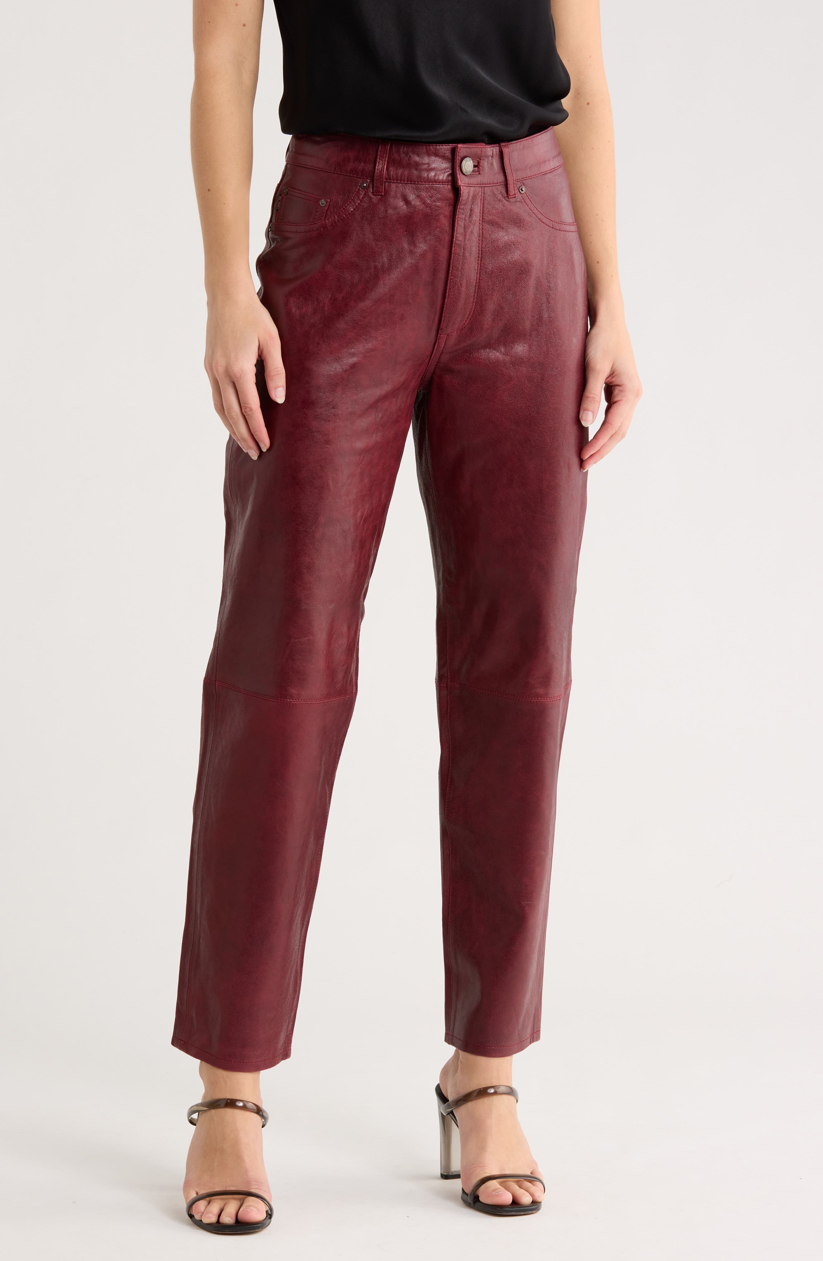 Patti High Waist Ankle Straight Leg Leather Pants - image 1