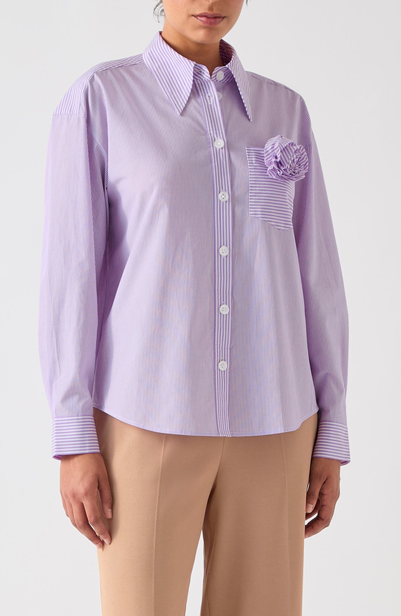 Pip Stripe Corsage Button-Up Shirt - image 1