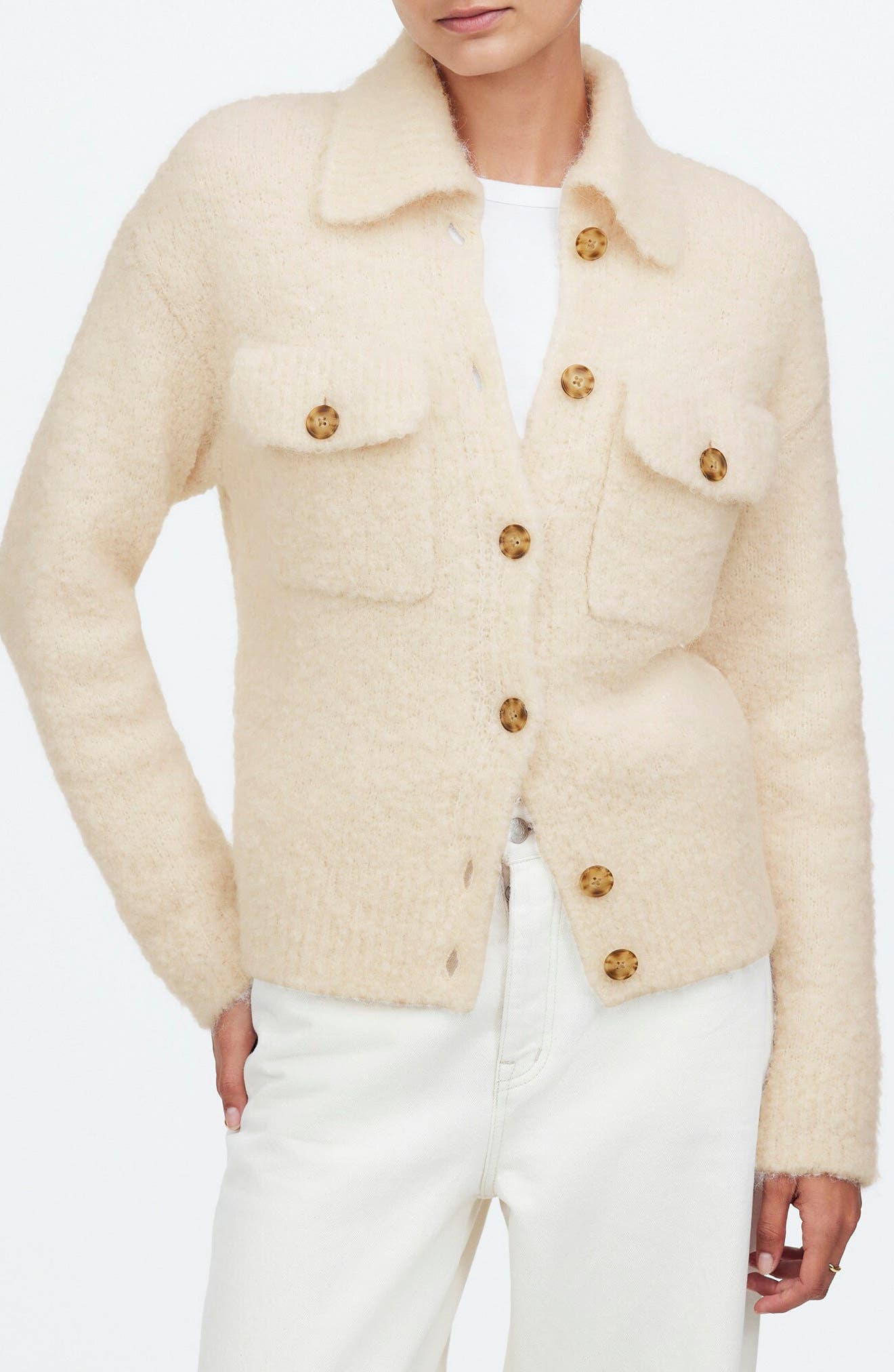 Boucle Knit Wool & Alpaca Sweater Jacket - image 1