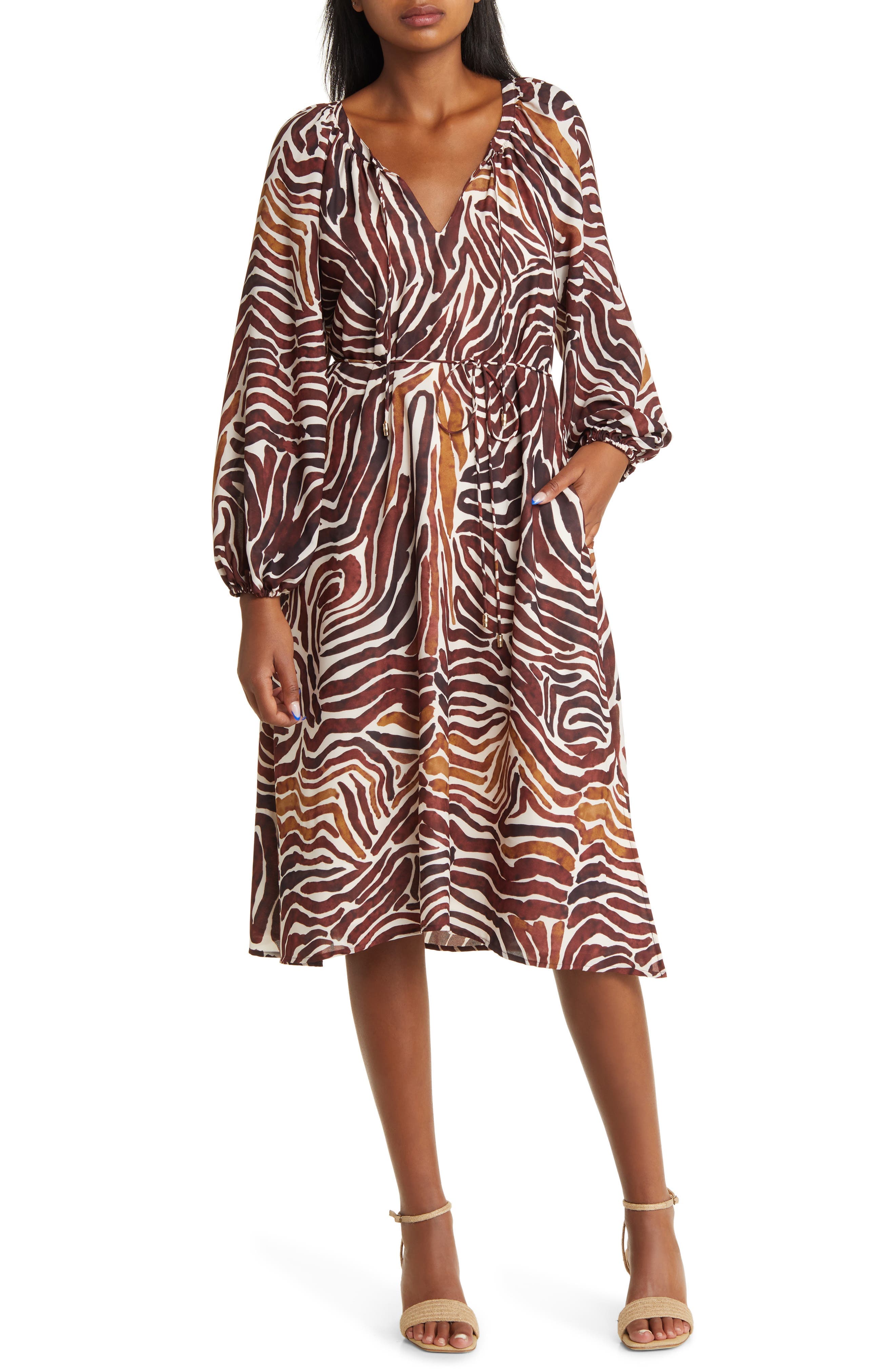 Zen Zebra Long Sleeve Midi Dress - image 1