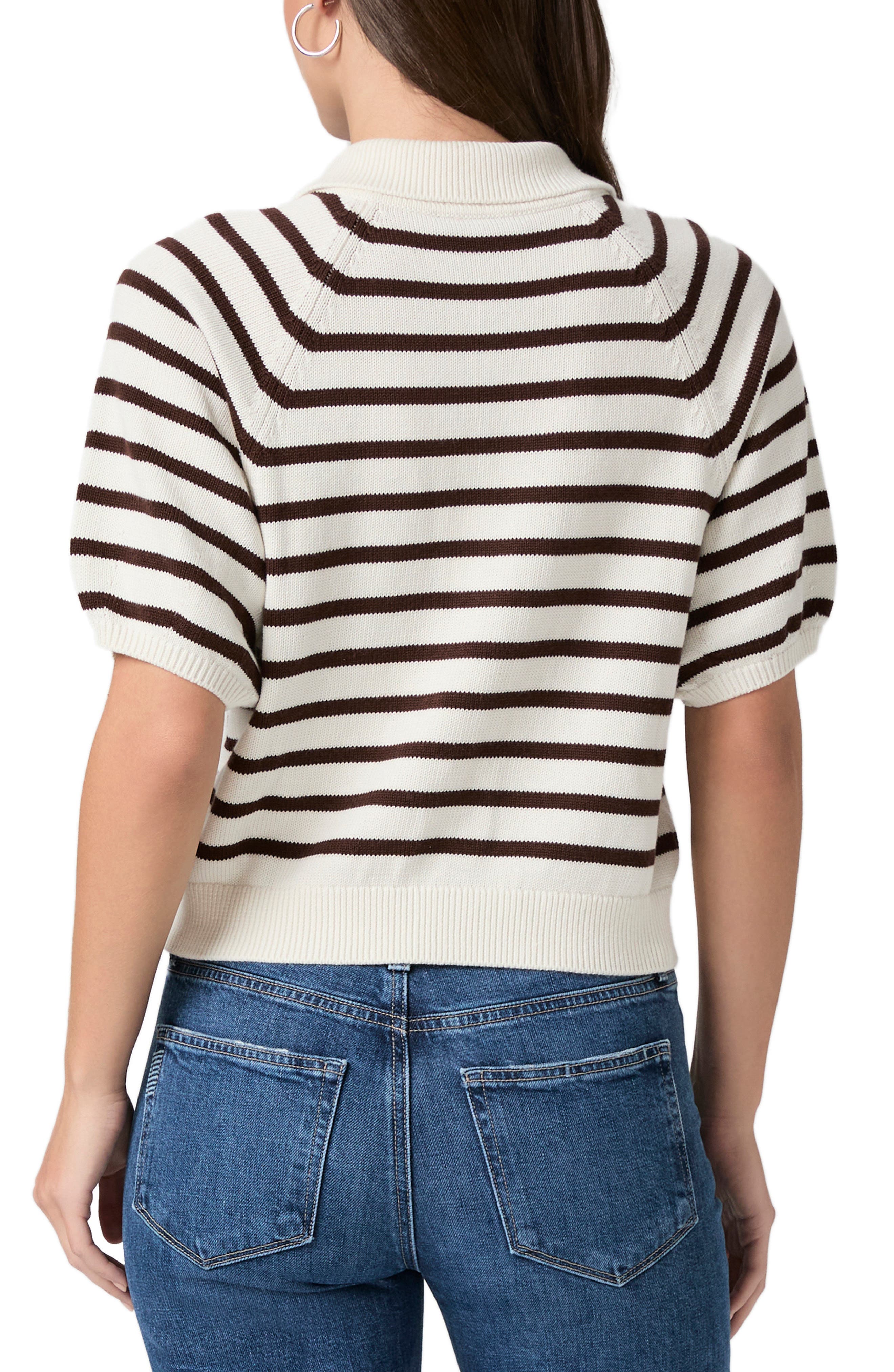Birch Stripe Short Puff Sleeve Polo Sweater - image 2