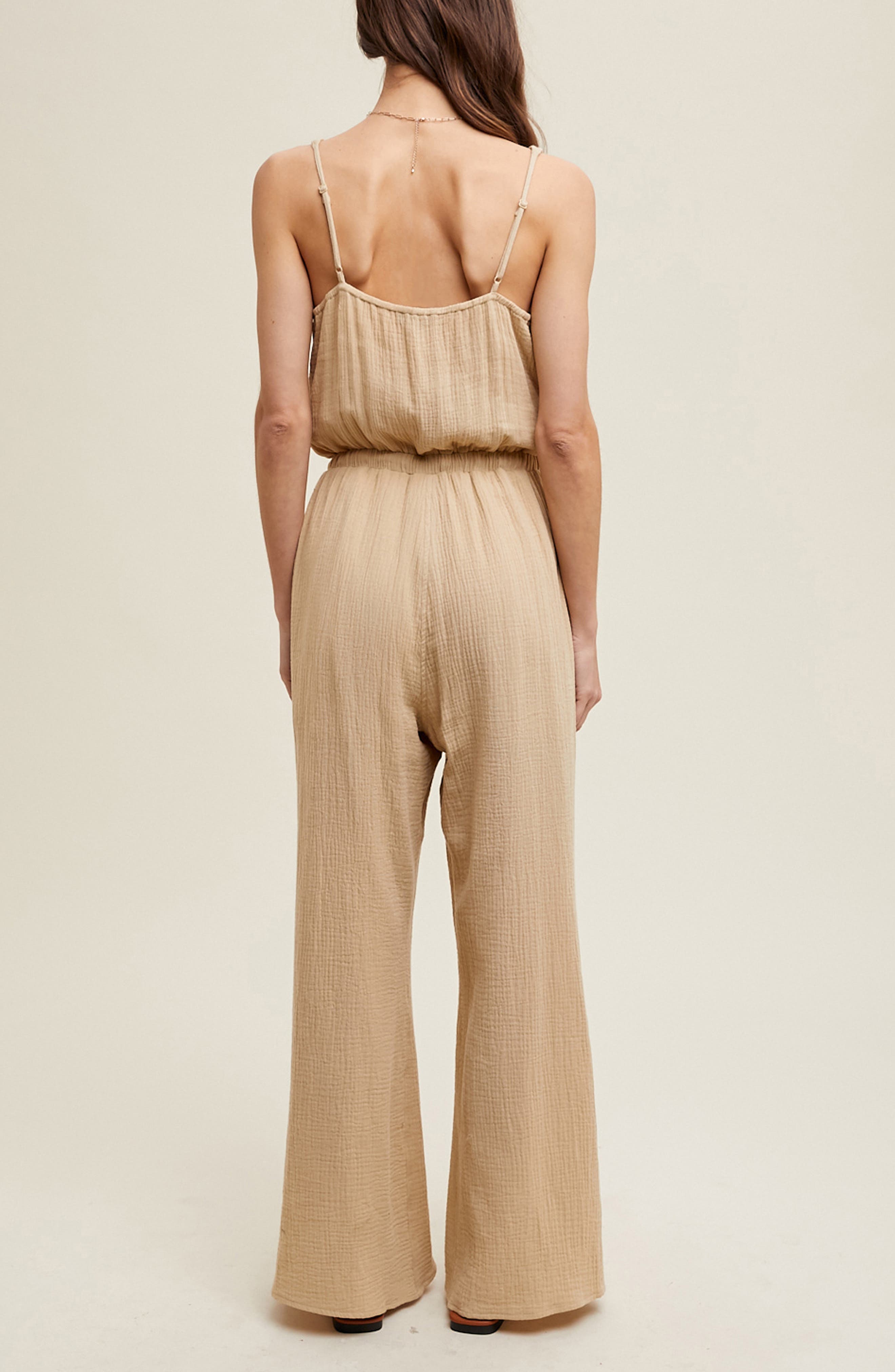 Cotton Gauze Slit Wide Leg Jumpsuit - image 2