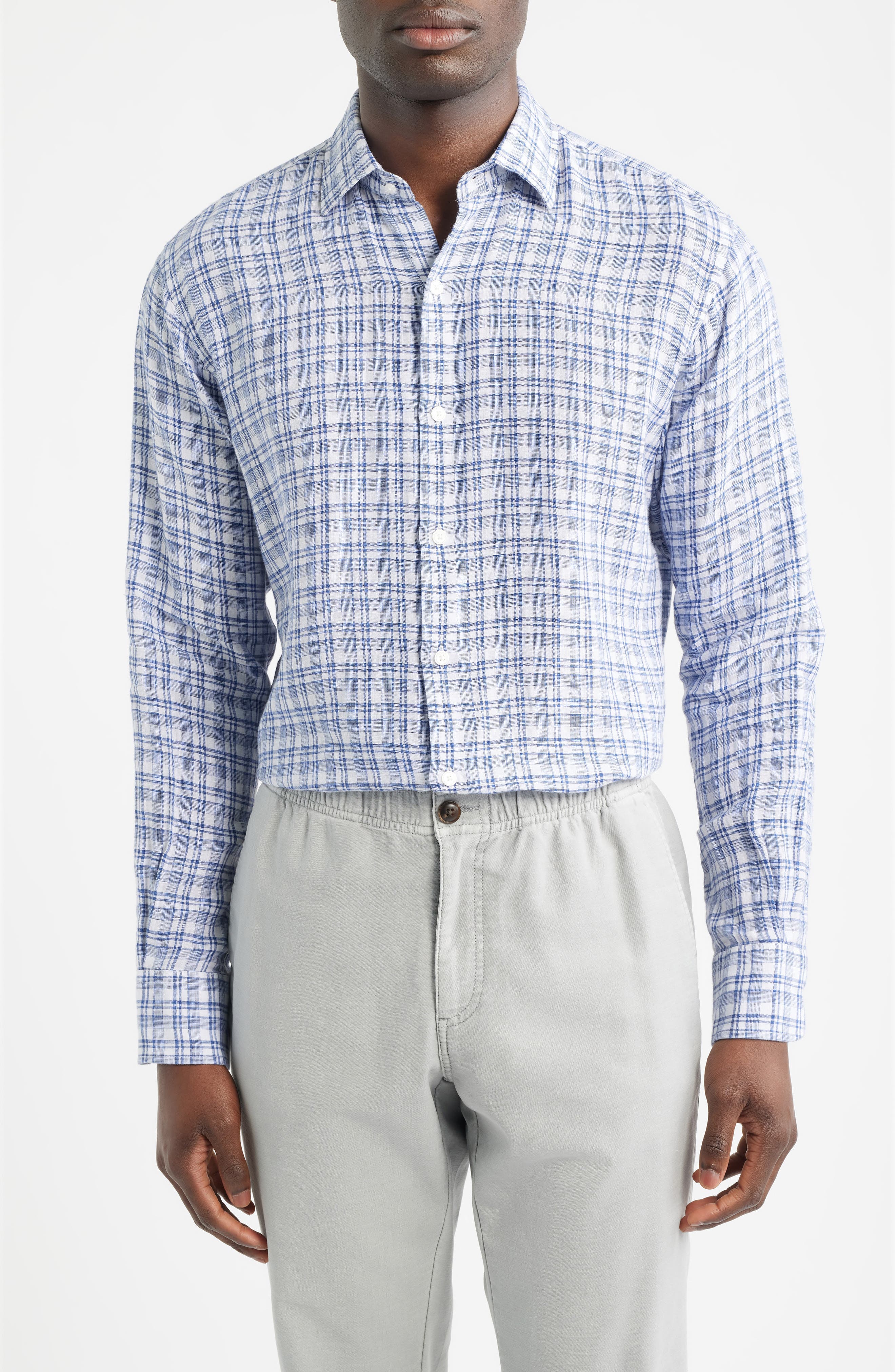 Sandbar Plaid Linen Button-Up Shirt - image 1