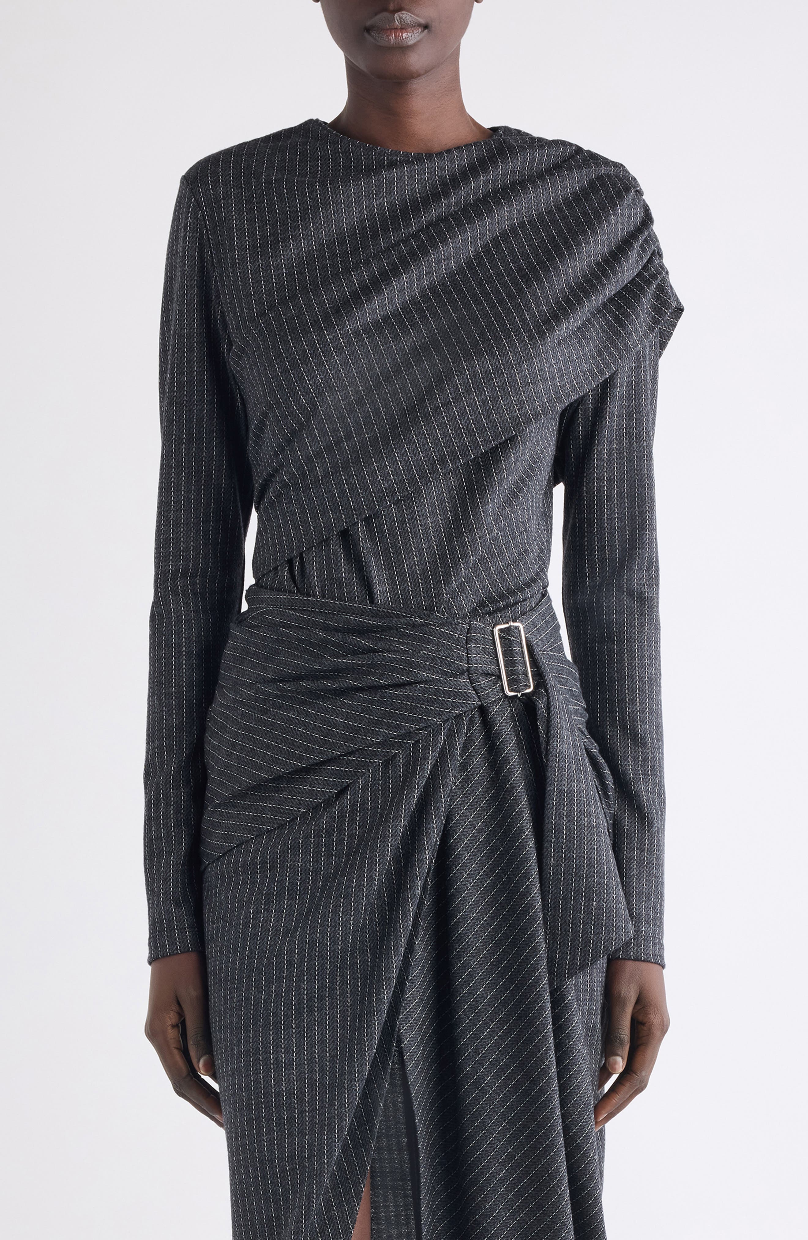 Asna Pinstripe Draped Top - image 1