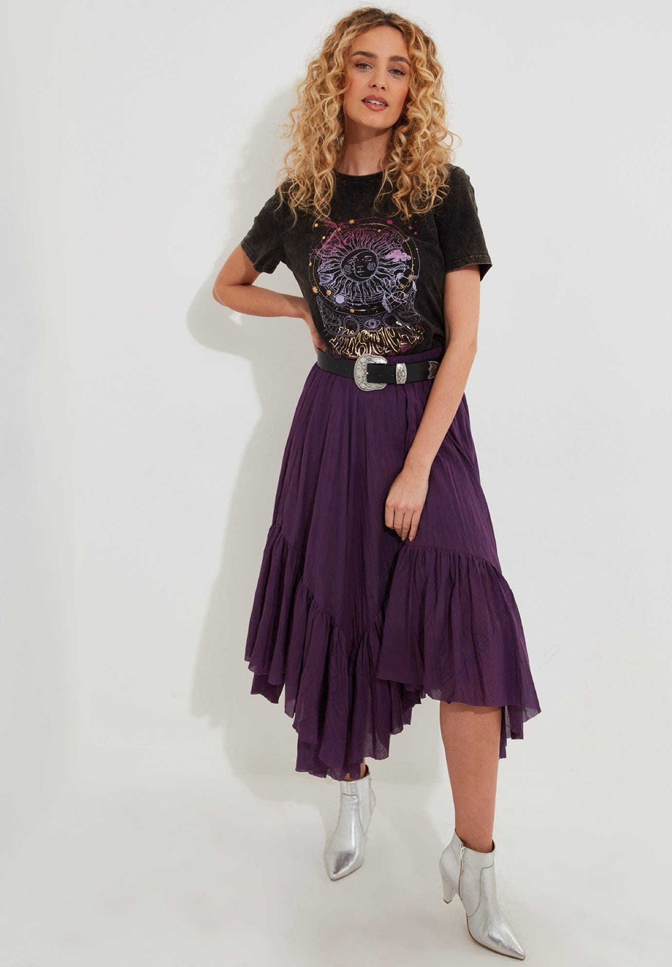 Handkerchief Hem Crinkle Midi Skirt - image 1