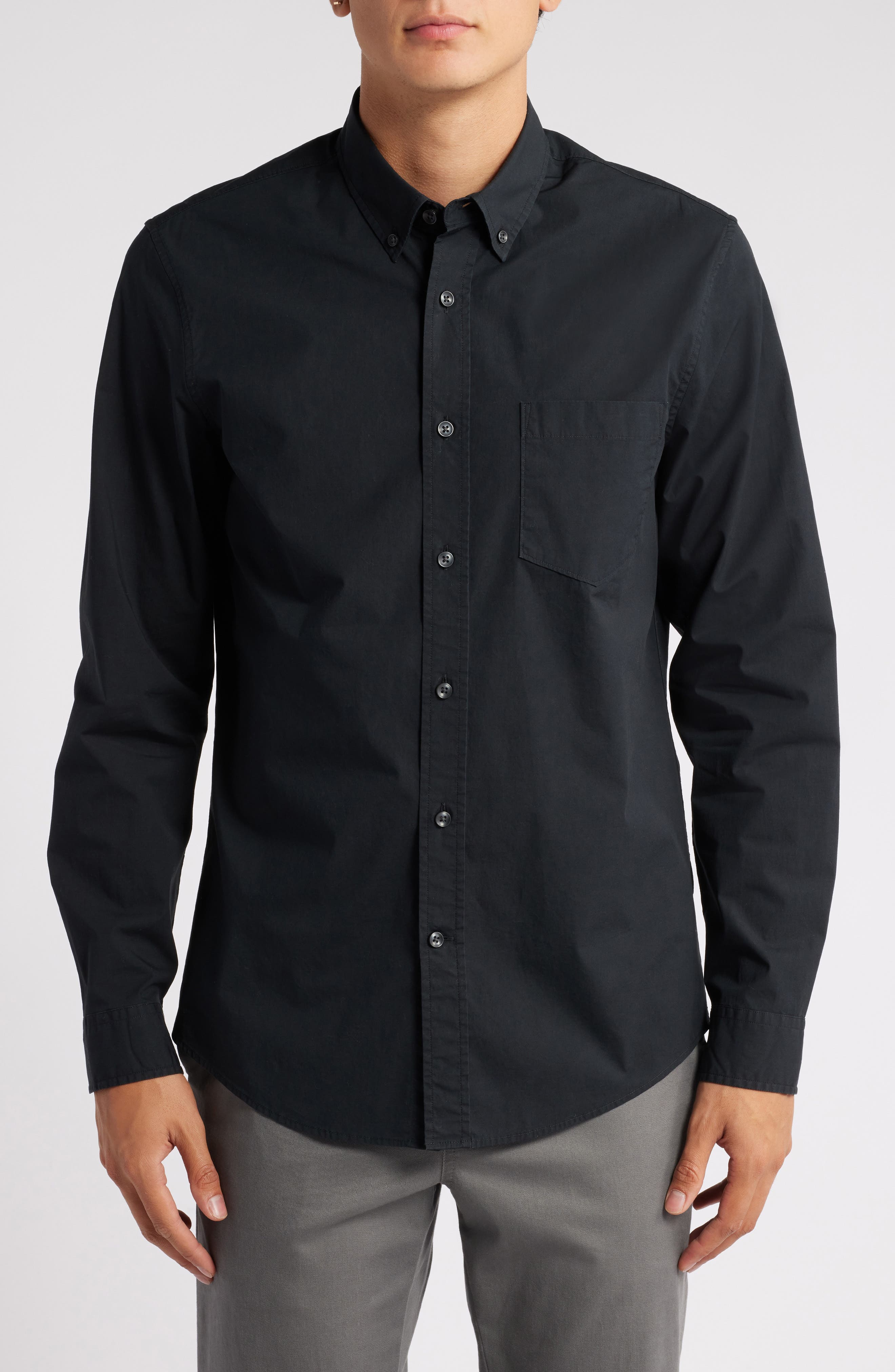 Trim Fit Solid Stretch Button-Down Shirt - image 1