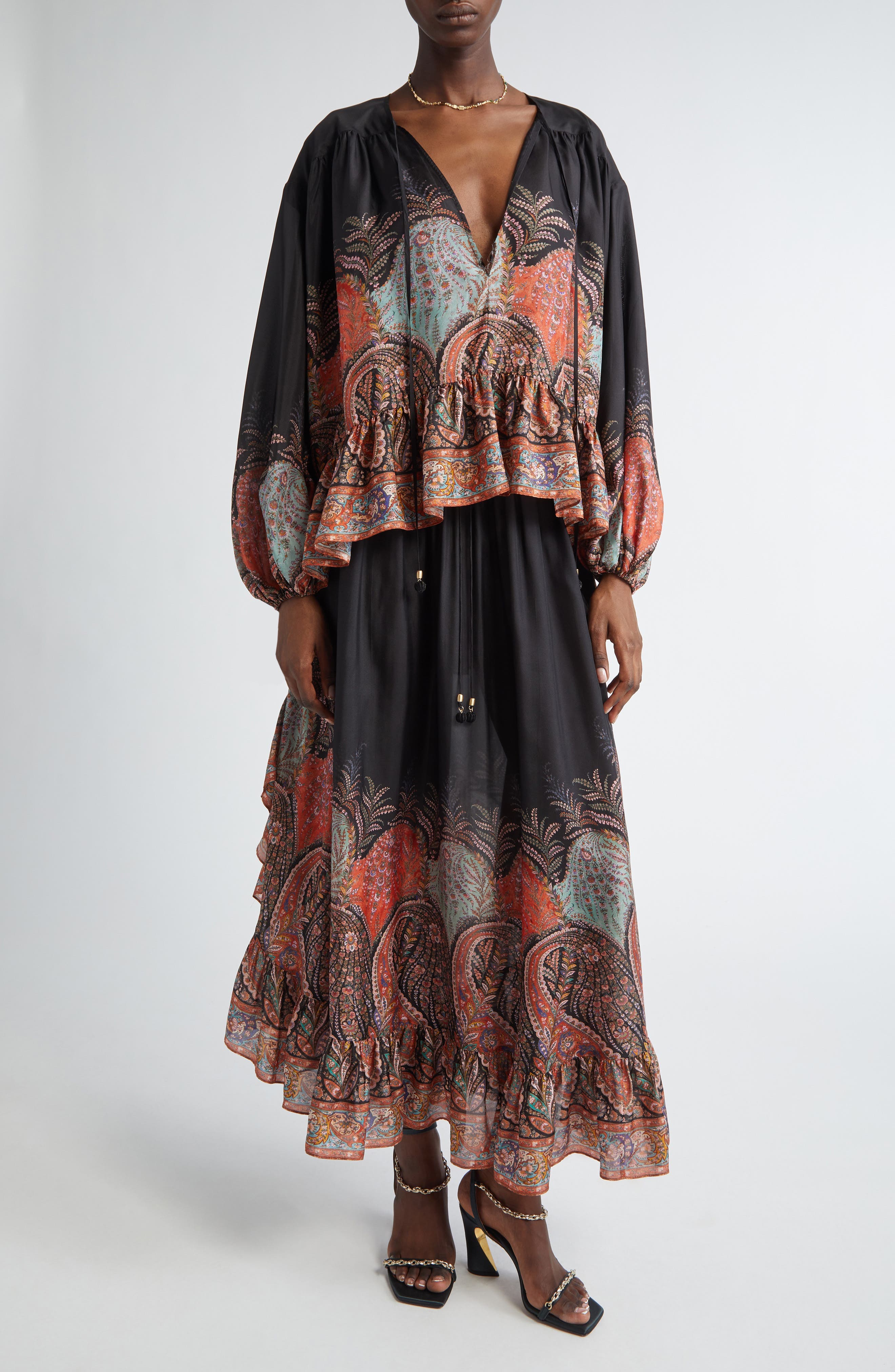 Rhiannon Paisley Print Ruffle Silk Maxi Skirt - image 2