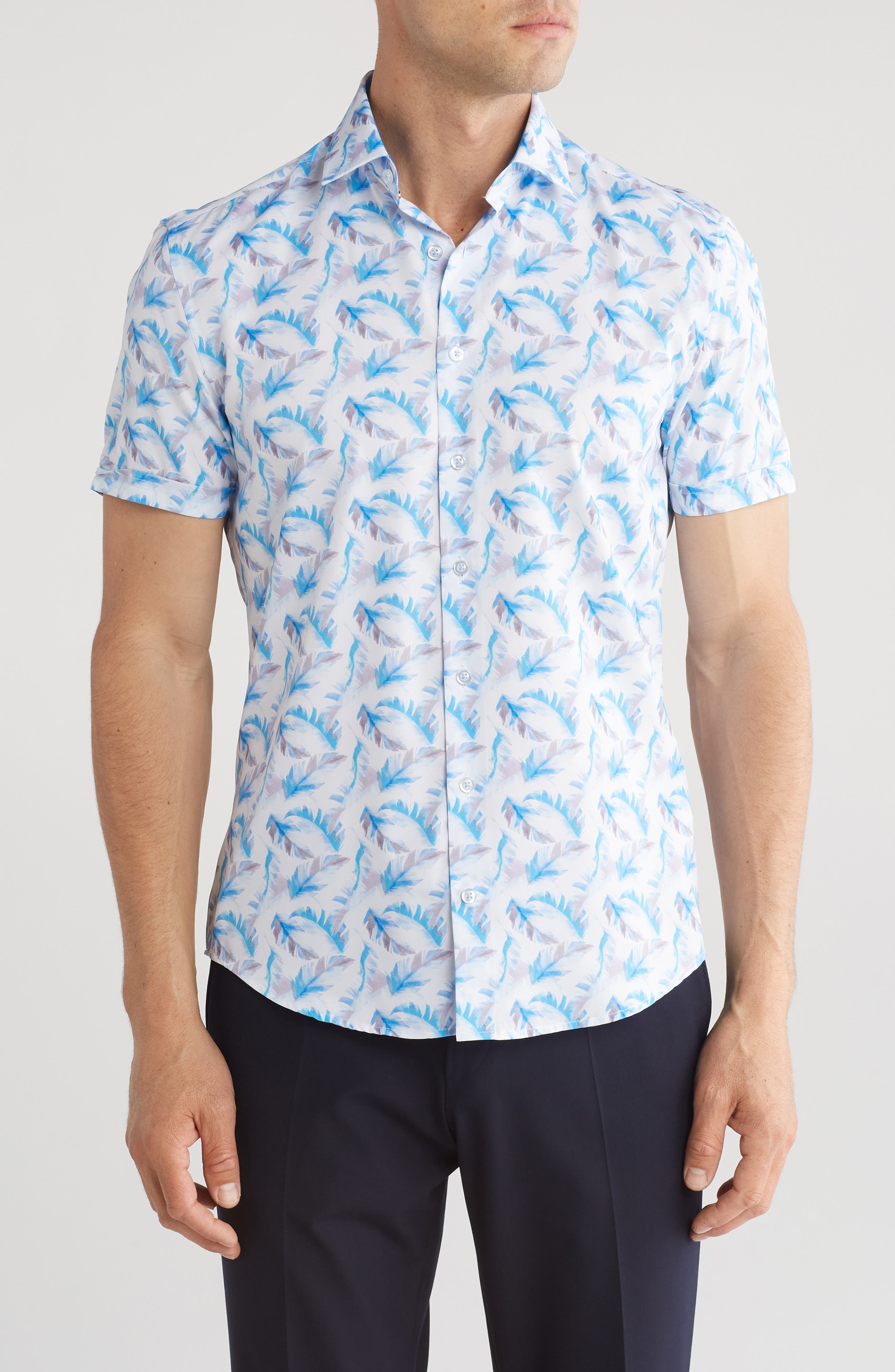 Feather Print Performance Short Sleeve Button-Up Shirt - image 1