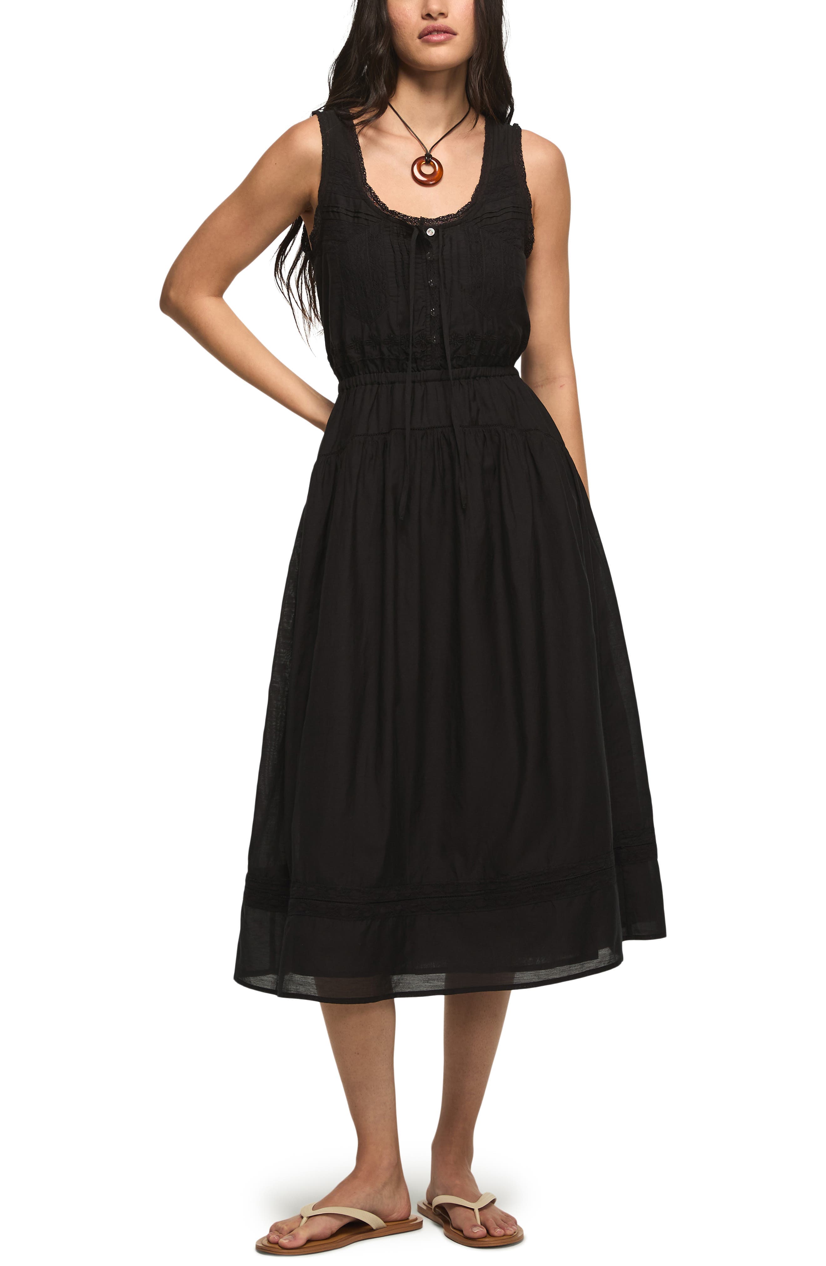 Lace Inset Sleeveless Midi Dress - image 1