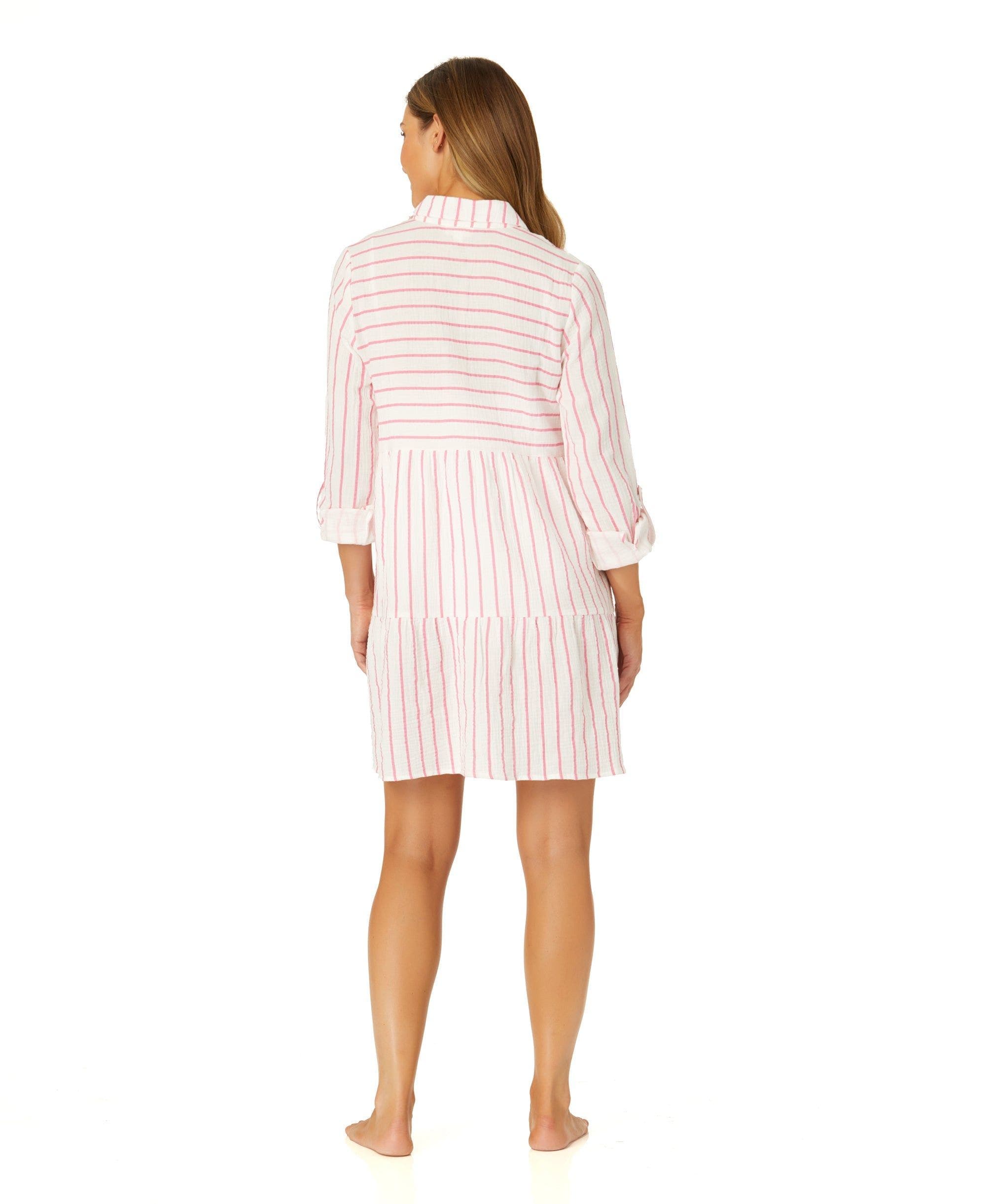 Women's Button Front Long Sleeve Tiered Dress Cover Up - image 2