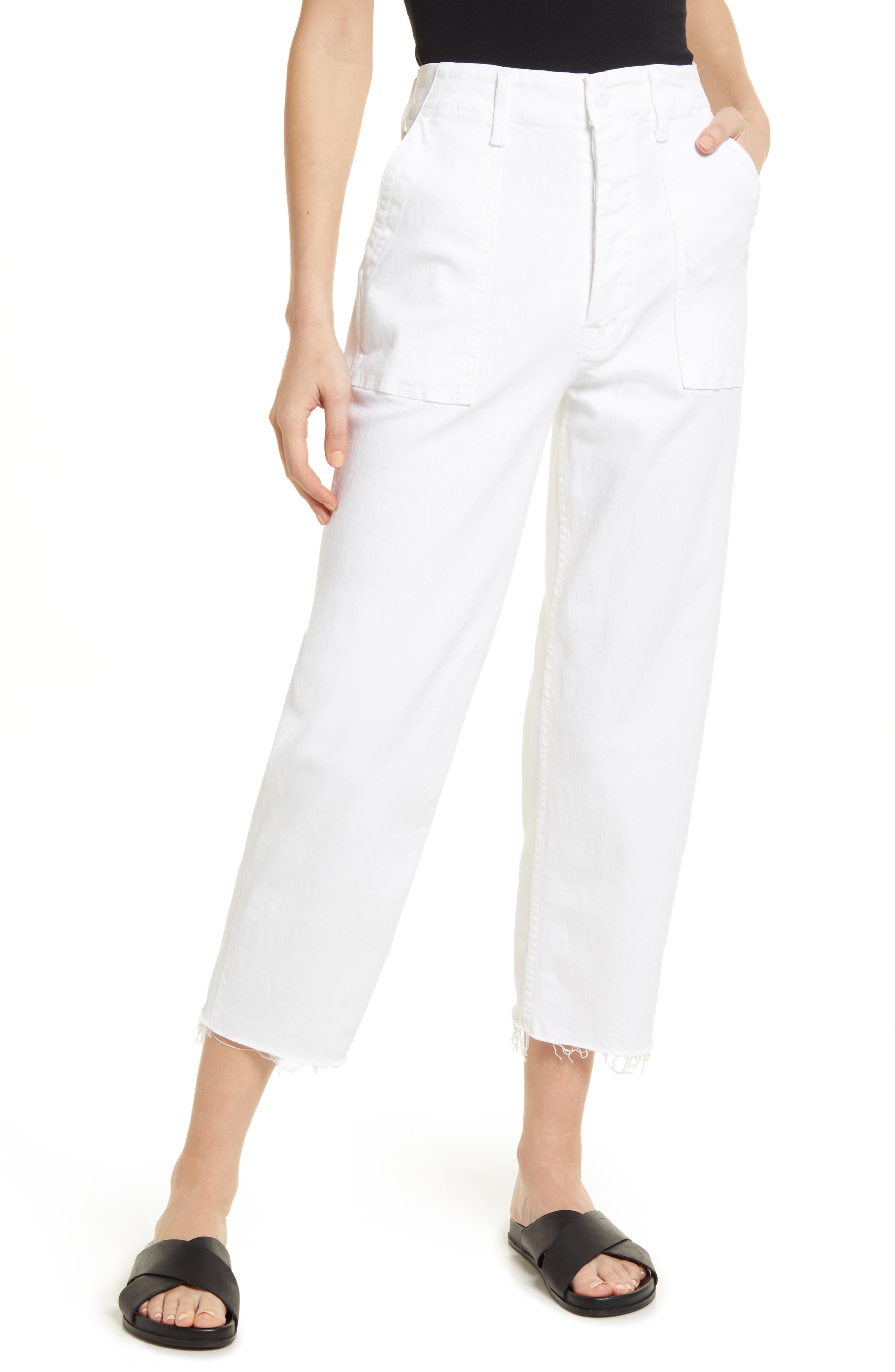 The Patch Pocket Private High Waist Frayed Ankle Straight Leg Jeans - image 1