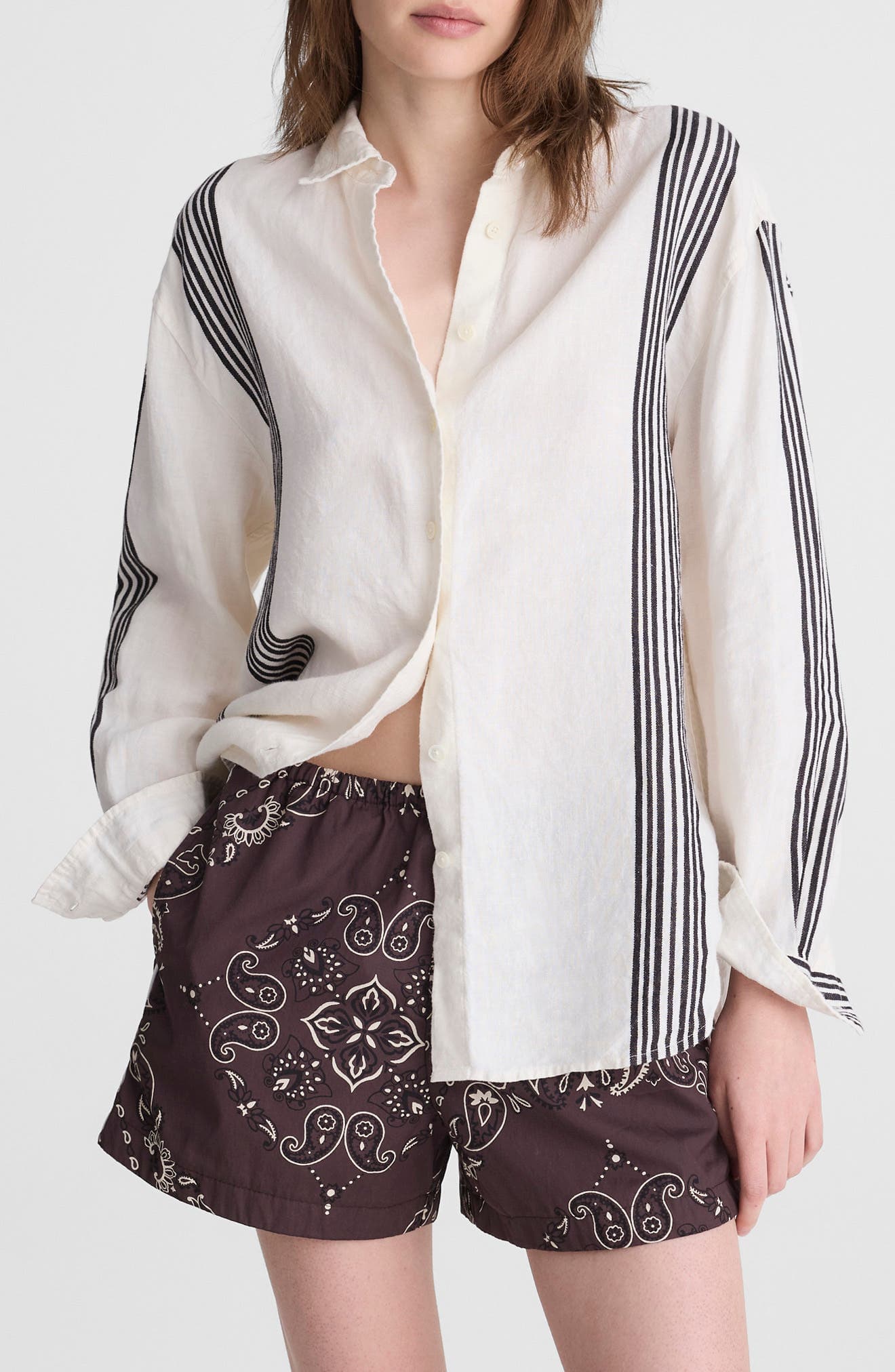 Vertical Stripe Linen Blend Button-Up Shirt - image 1