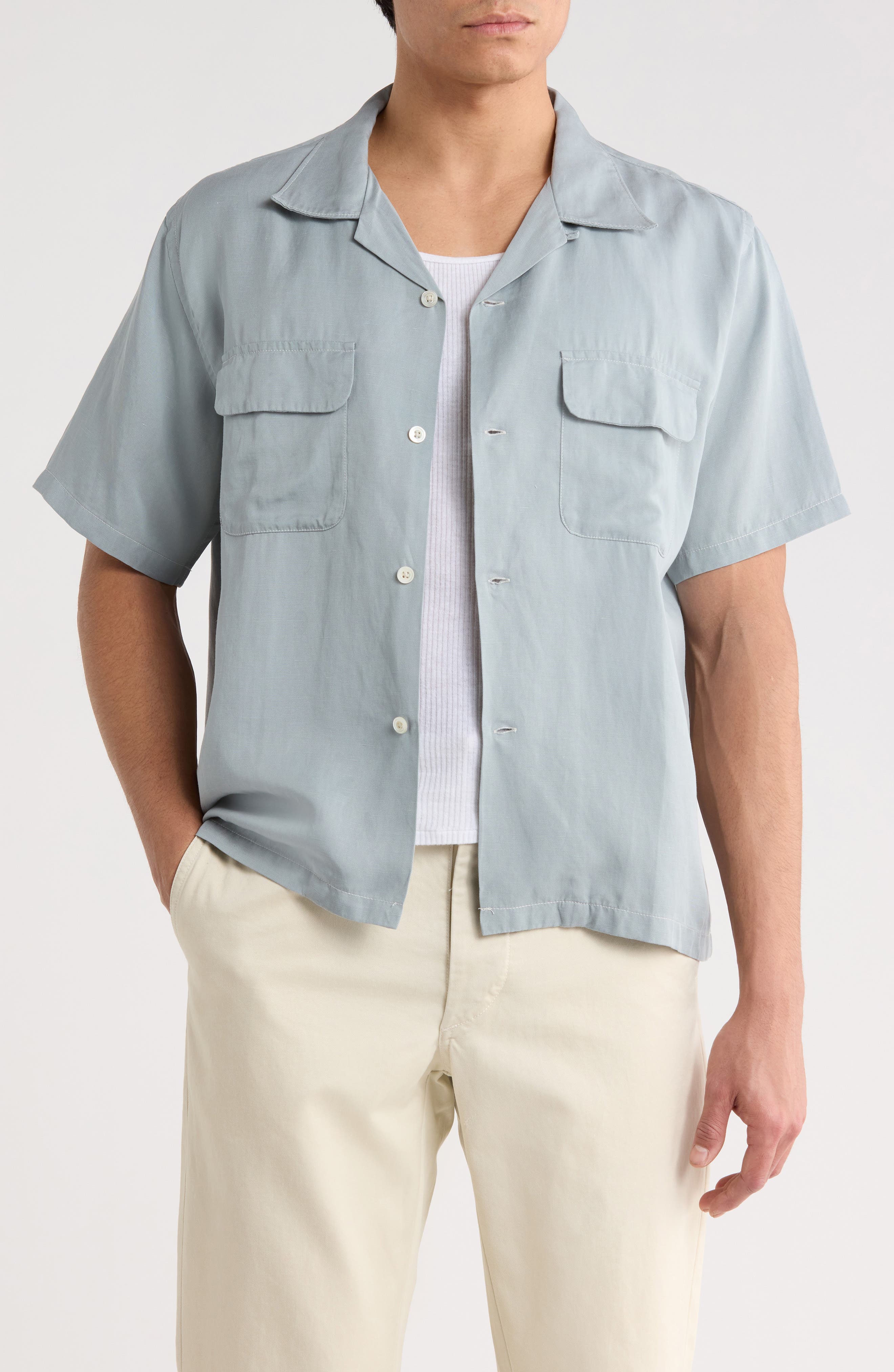 Draped Linen Deuce Coupe Camp Shirt - image 1