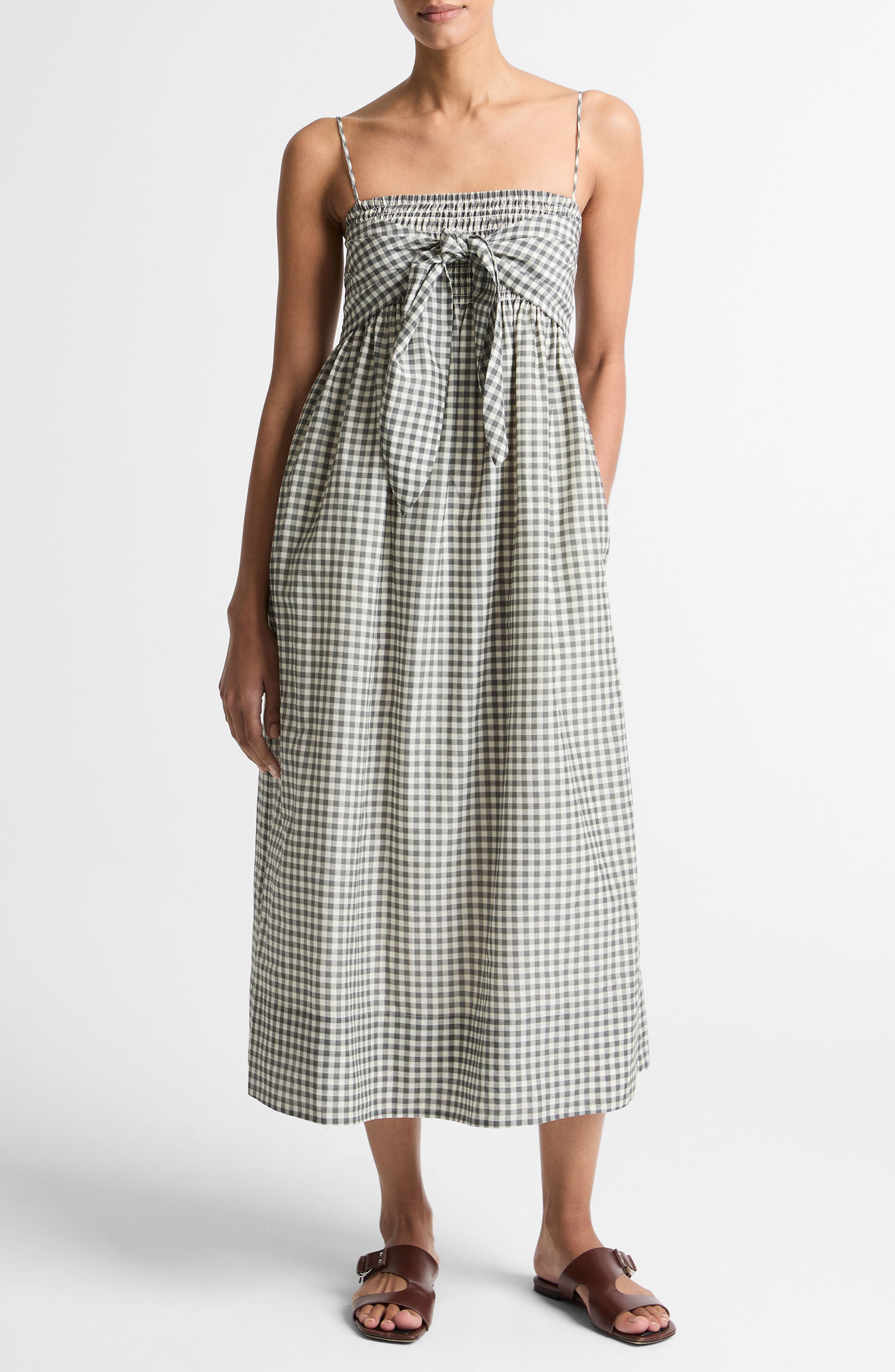Gingham Smocked Bodice Midi Sundress - image 1