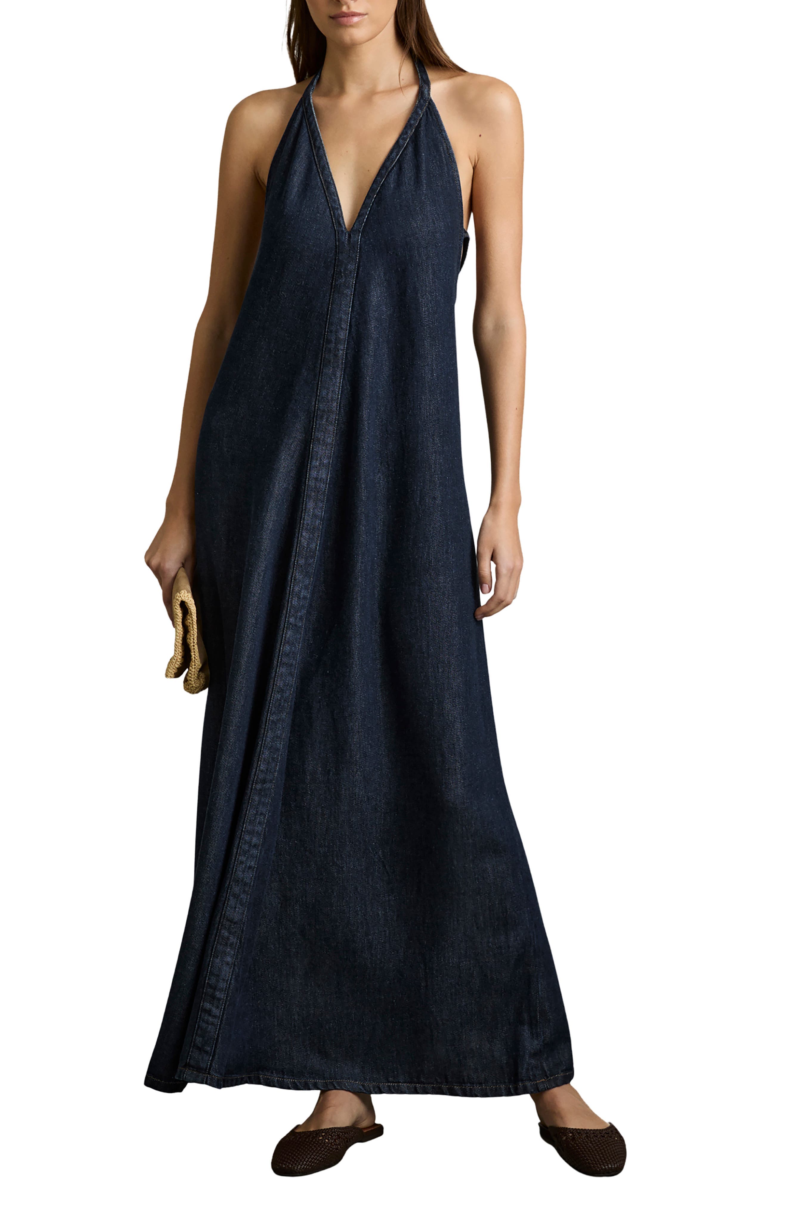 Rachel Halter Denim Maxi Dress - image 1