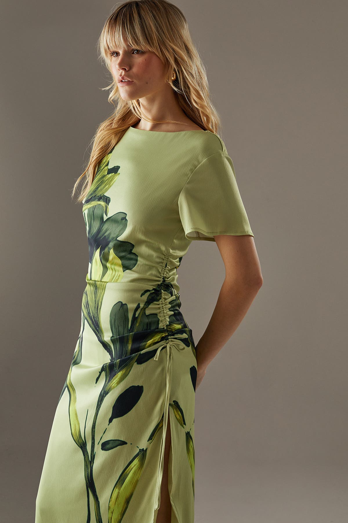 Placement Print Crinkle Midi Satin Dress - image 2