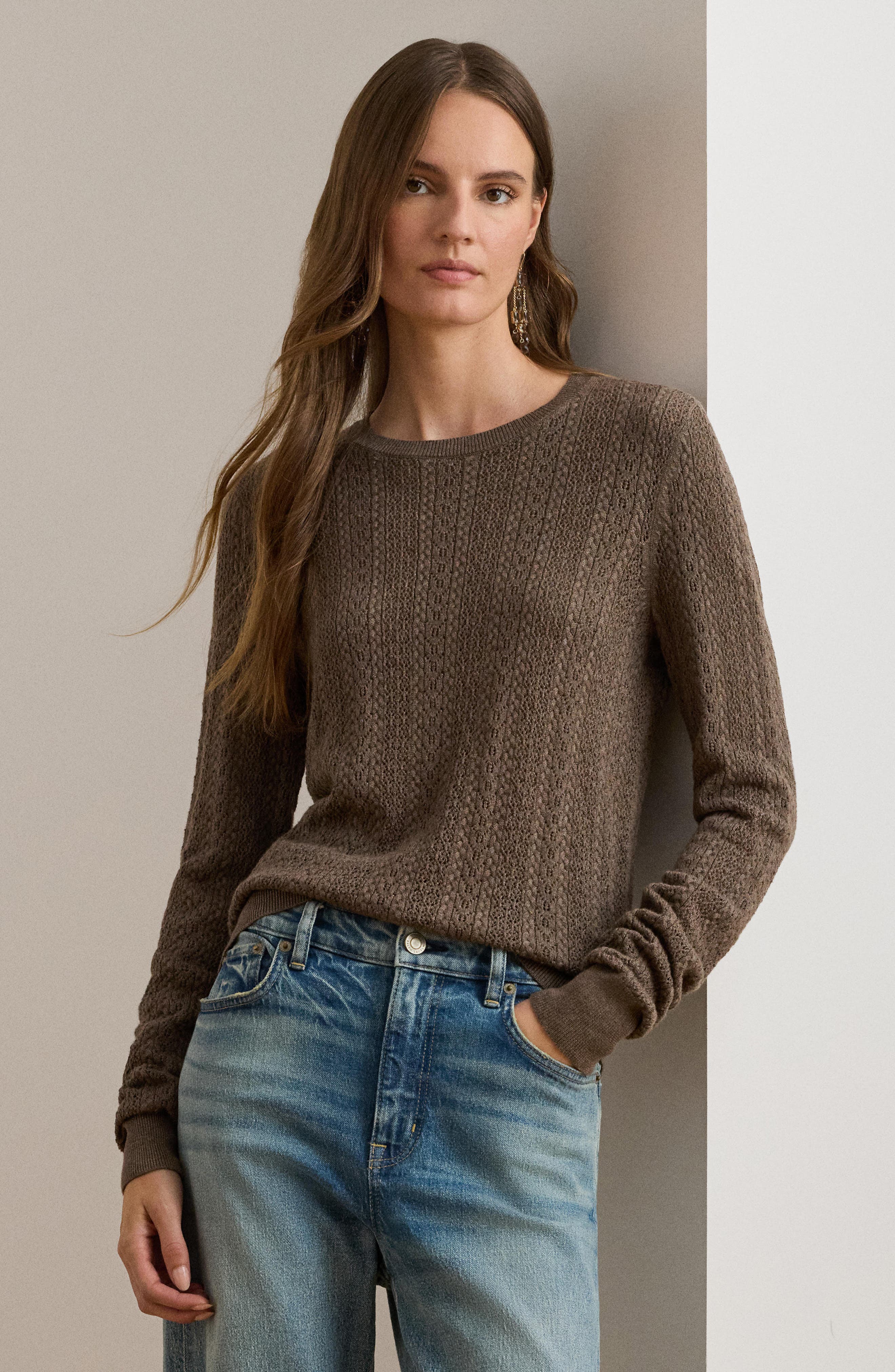 Pointelle Stitch Cotton Blend Sweater - image 2