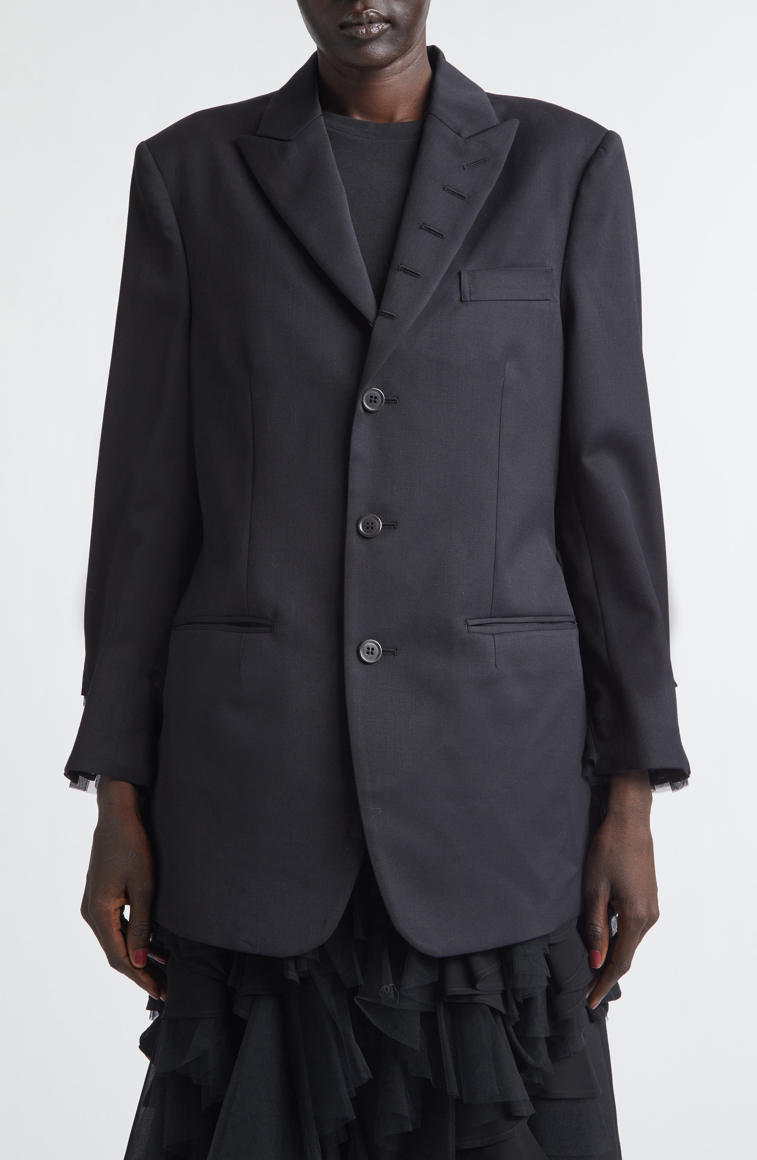 Single Breasted Wool Gabardine Blazer with Tulle Ruffles - image 1
