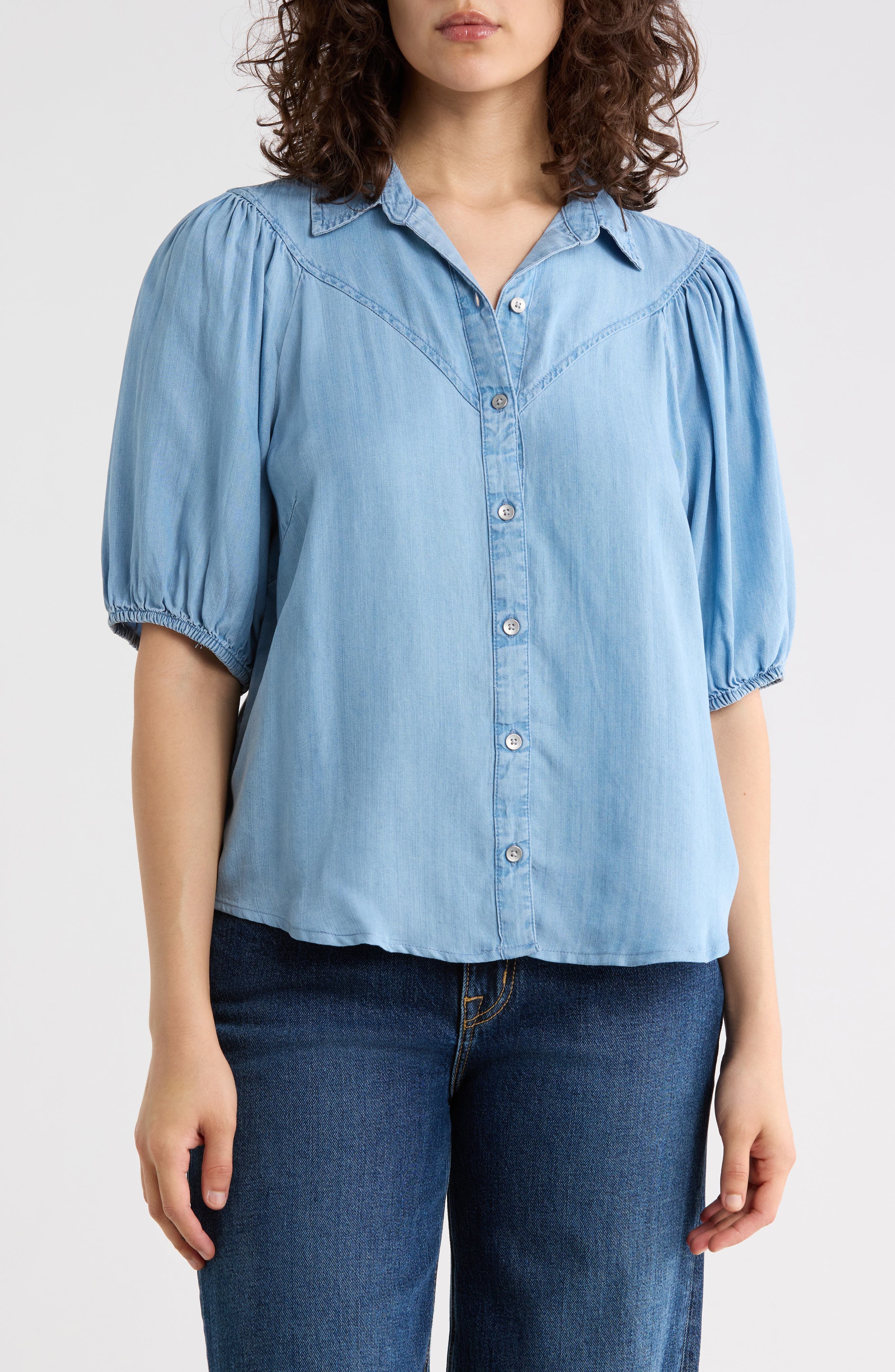 Lida Short Sleeve Denim Button-Up Shirt - image 1