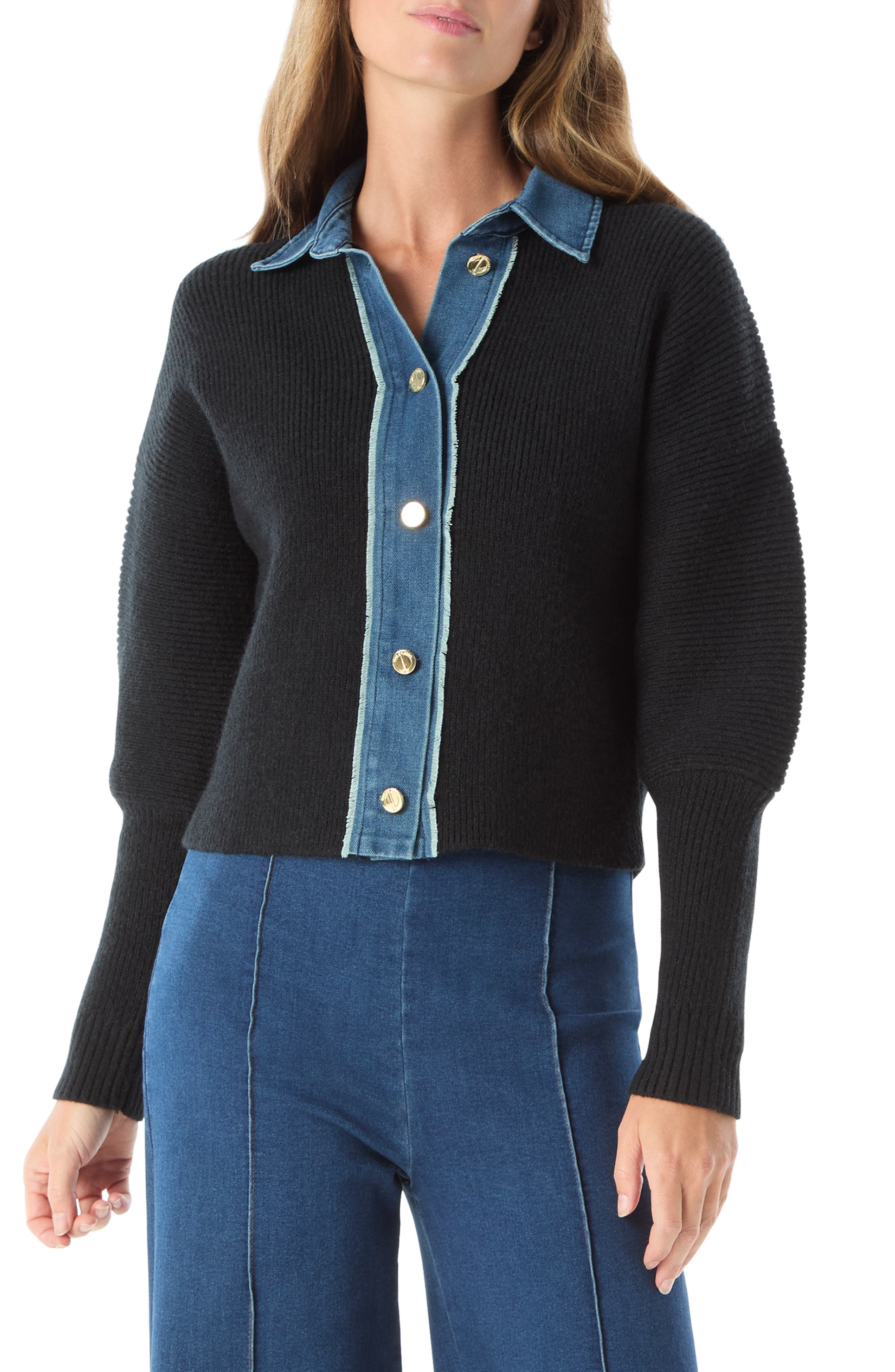Michaela Denim Detail Cotton Blend Sweater - image 1