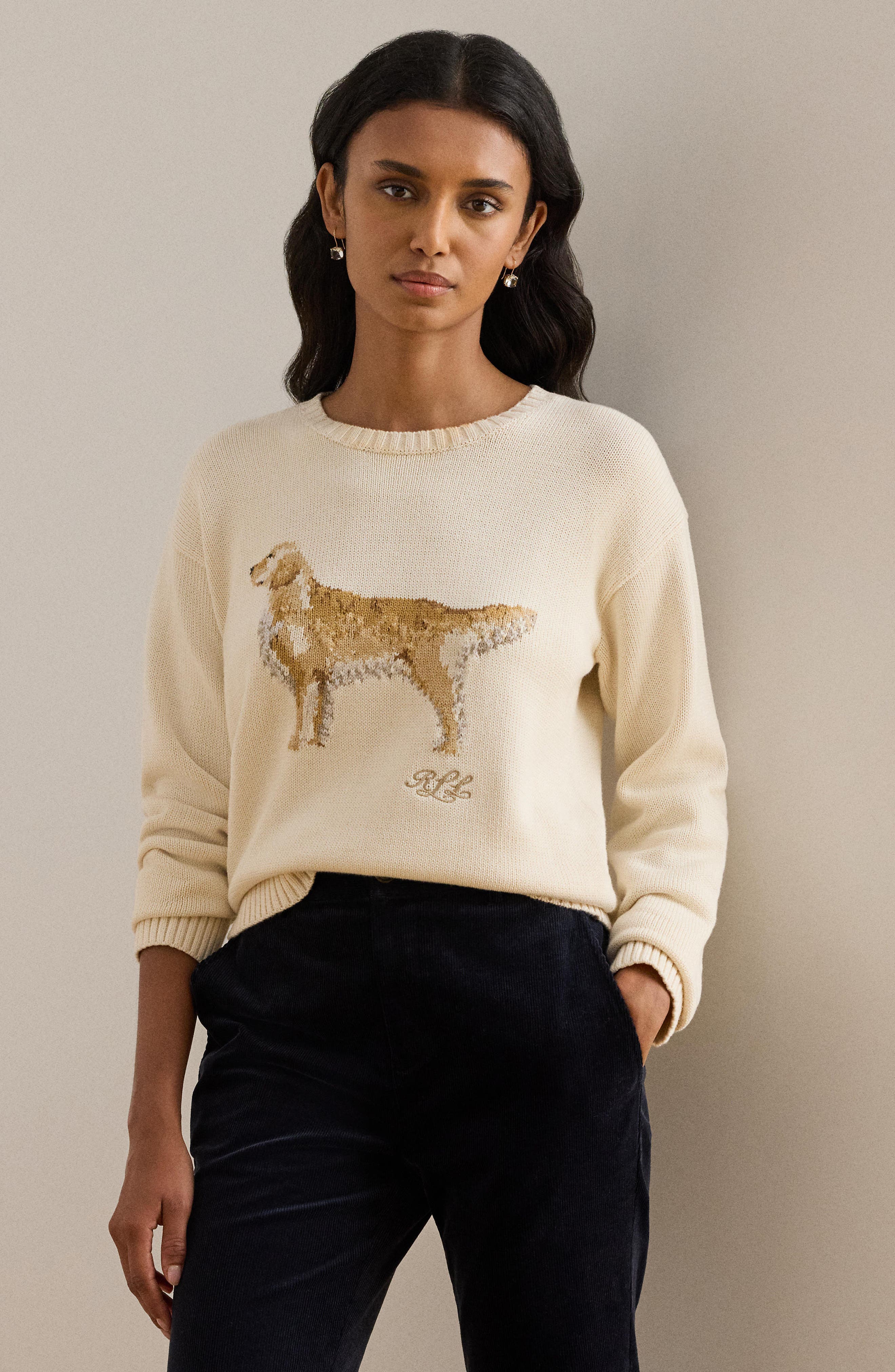 Intarsia Golden Retriever Cotton Sweater - image 2