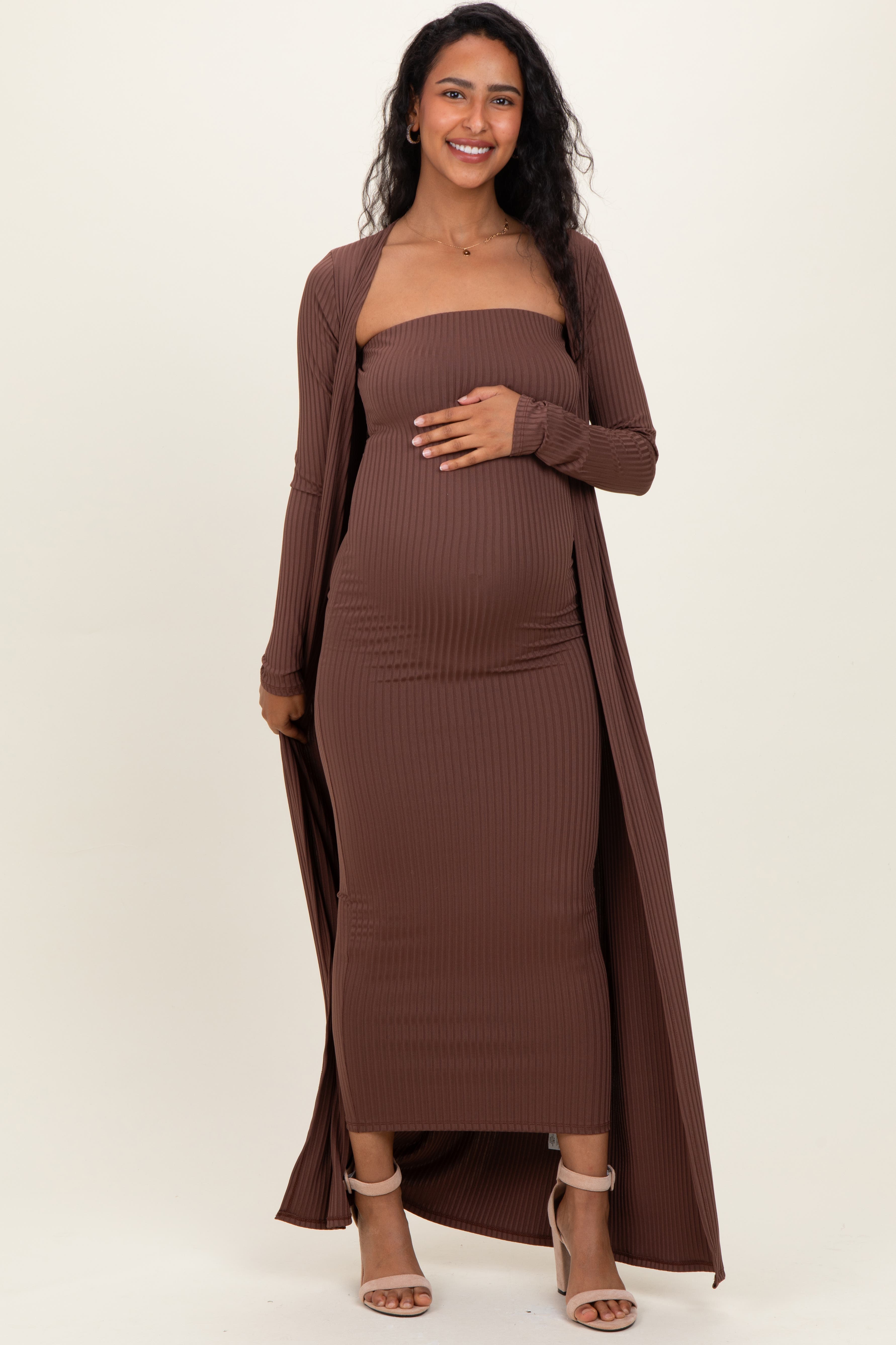 Ribbed Sleeveless Dress Cardigan Set - image 3
