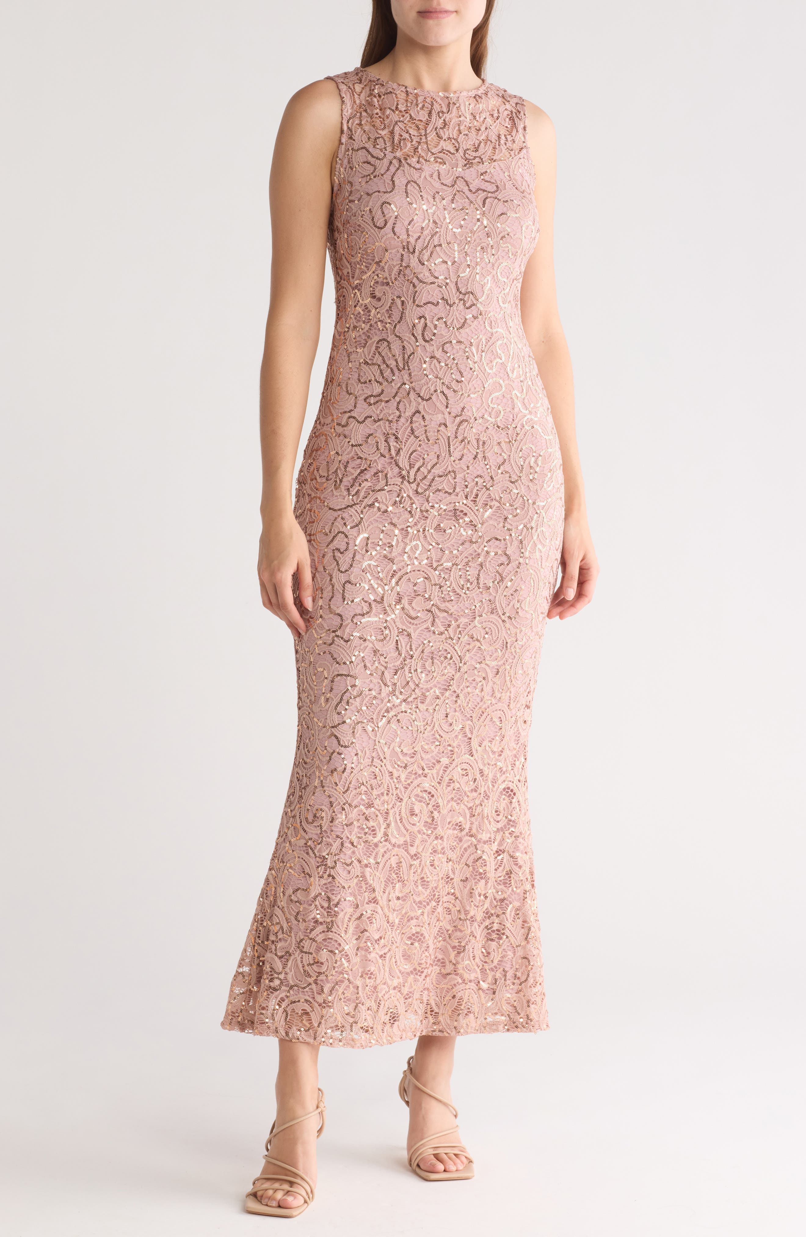 Sequin Illusion Lace Trumpet Gown - image 1