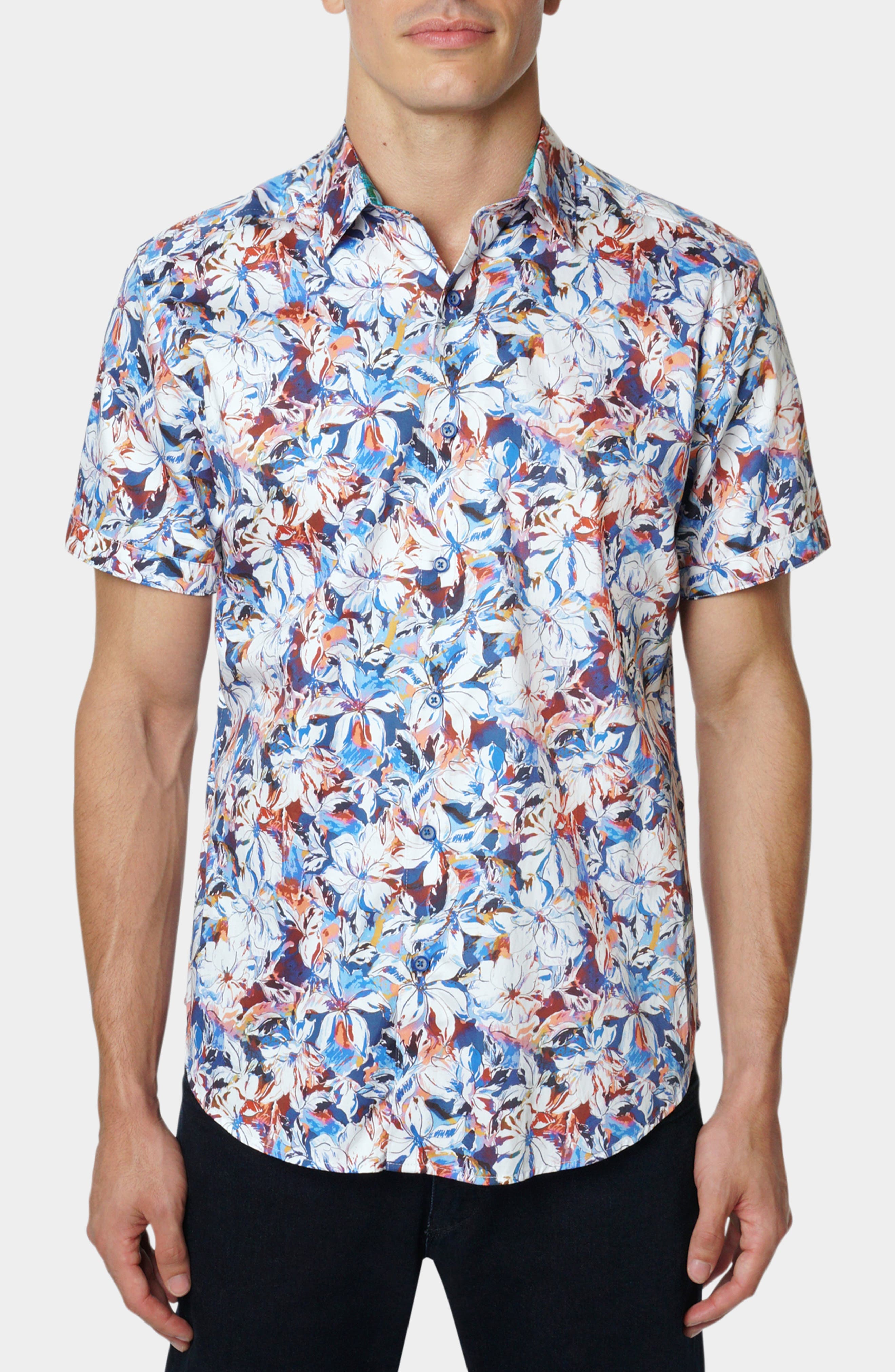 Floral Print Cotton Short Sleeve Button-Up Shirt - image 1