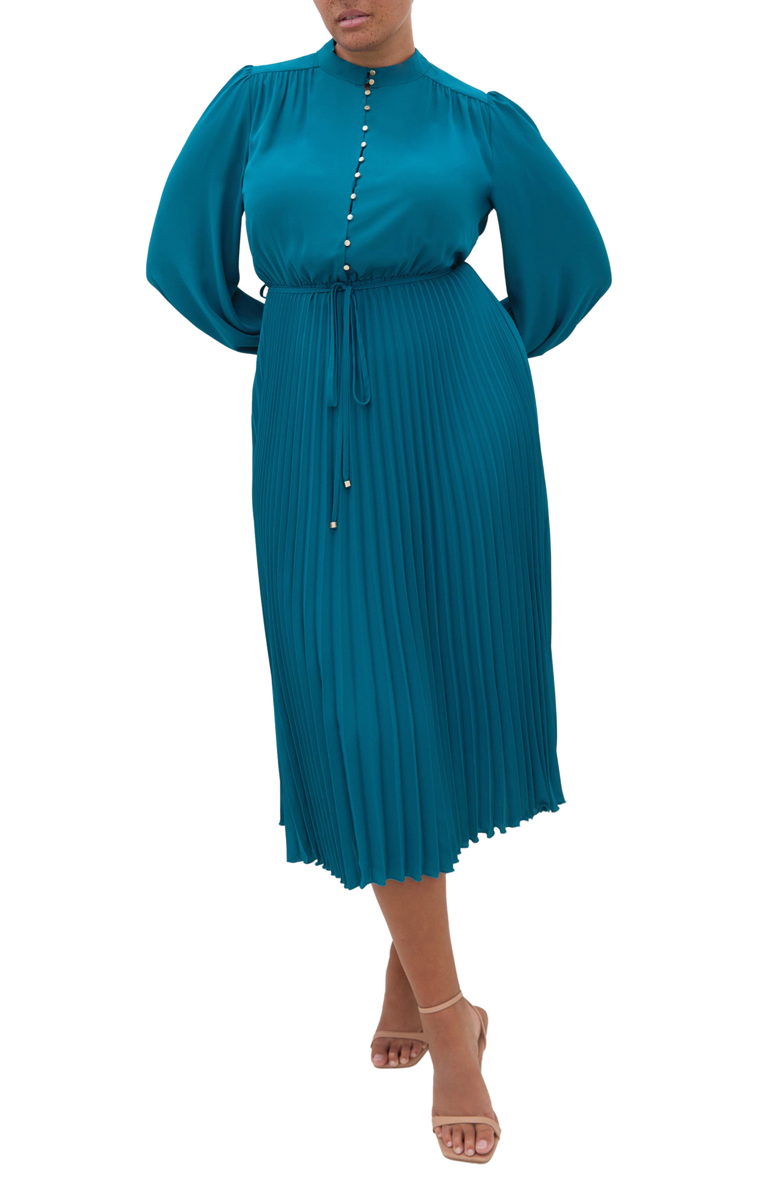 Halle Long Sleeve Pleated Maxi Dress - image 1