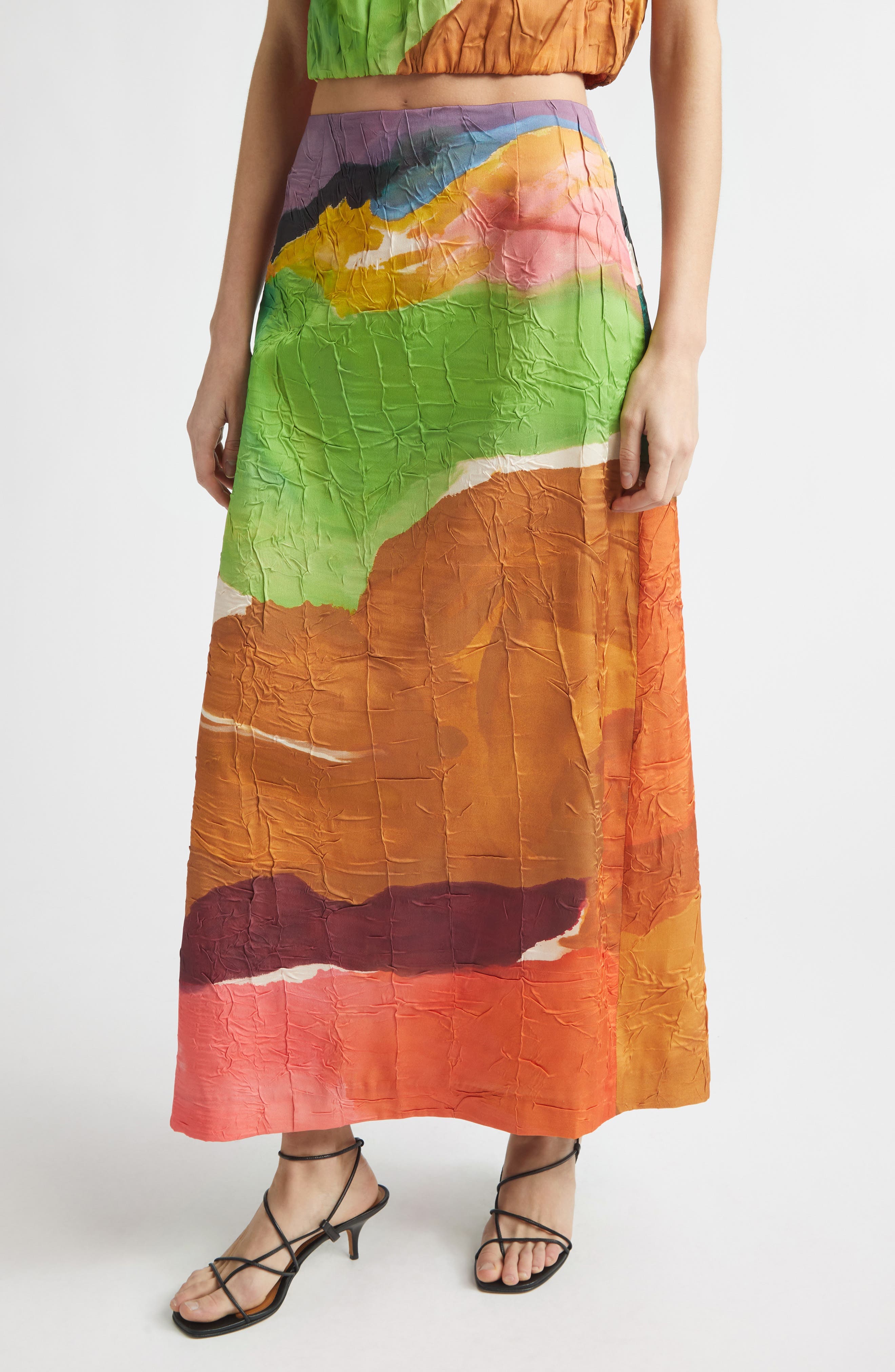 x Helen Frankenthaler Inez Crinkled Satin Pencil Skirt - image 1