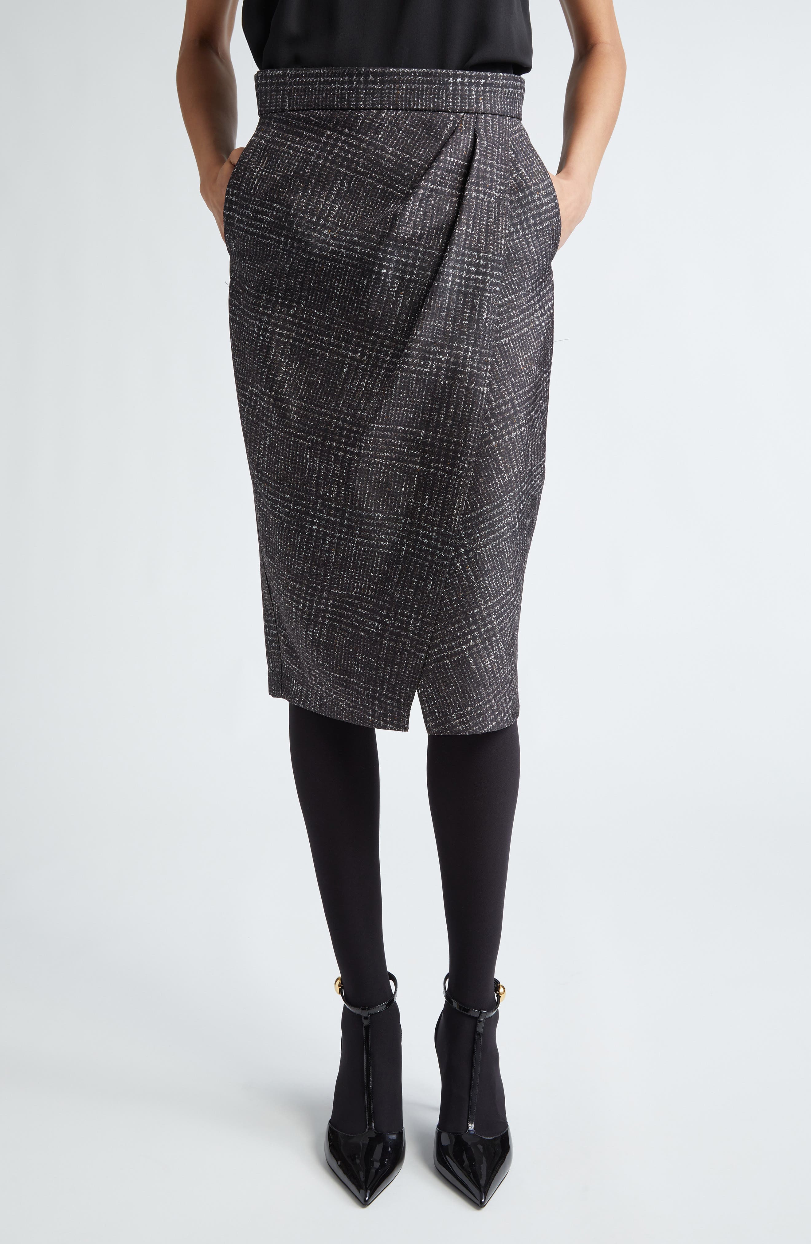 Hidalgo Houndstooth Silk Pencil Skirt - image 1