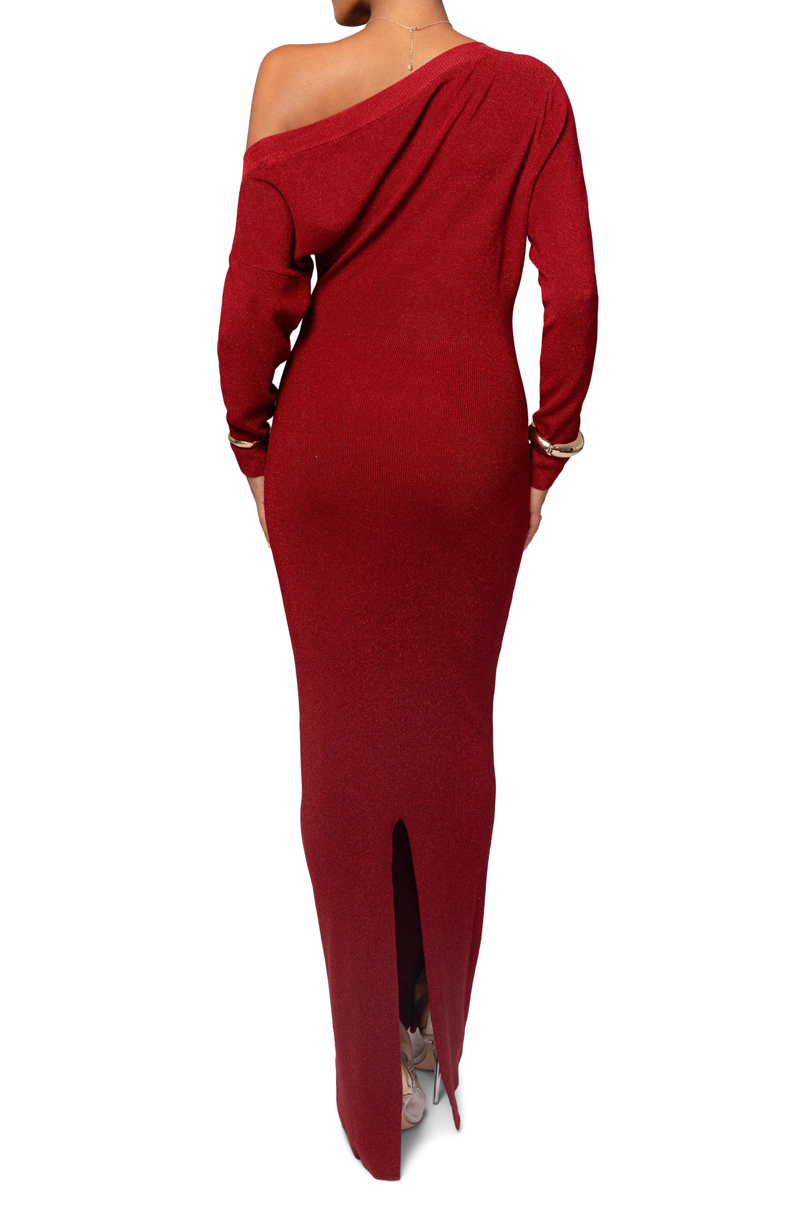 Metallic One-Shoulder Long Sleeve Body-Con Cocktail Dress - image 2