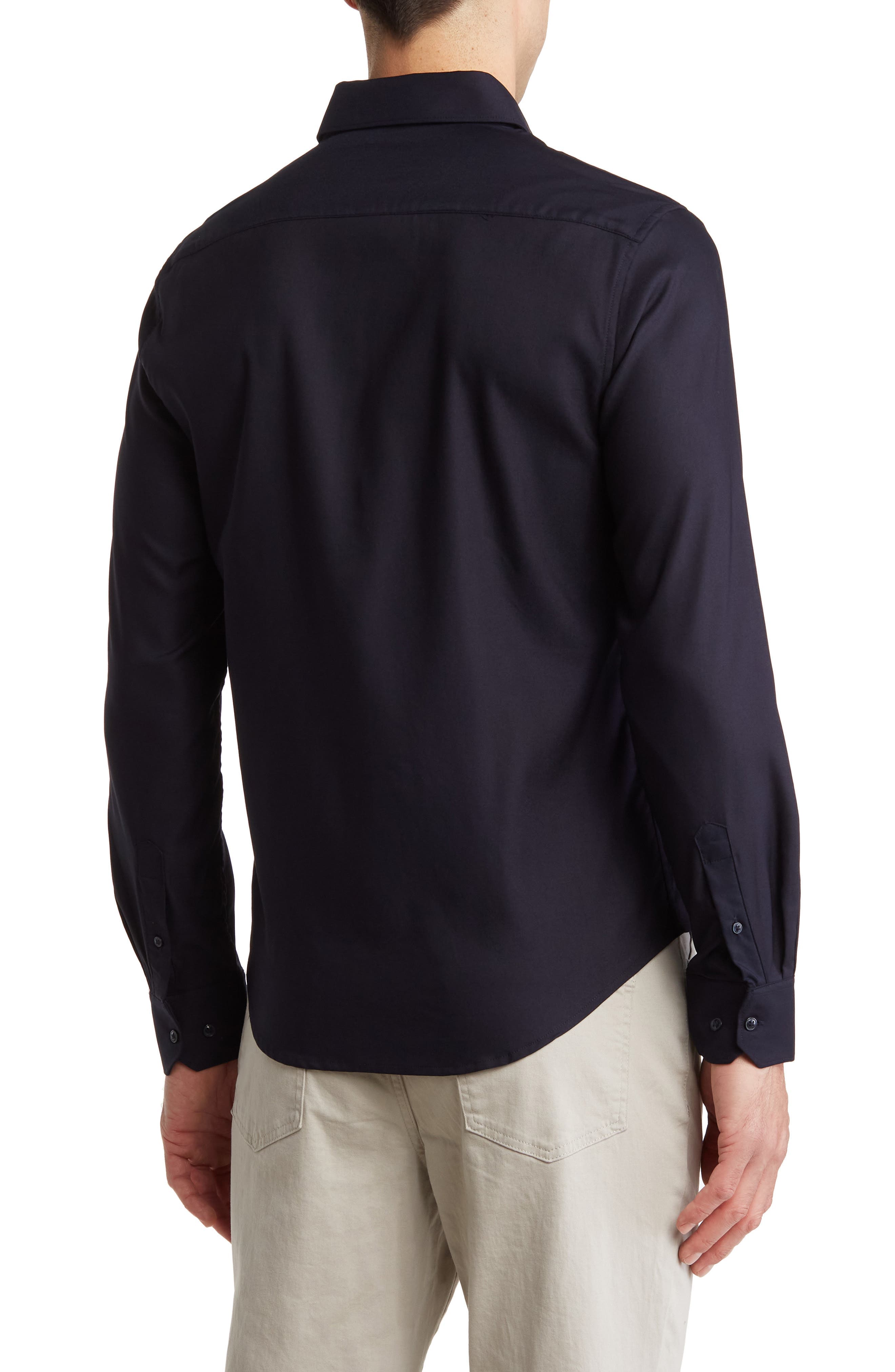 Navy Solid Stretch Button-Up Shirt - image 2